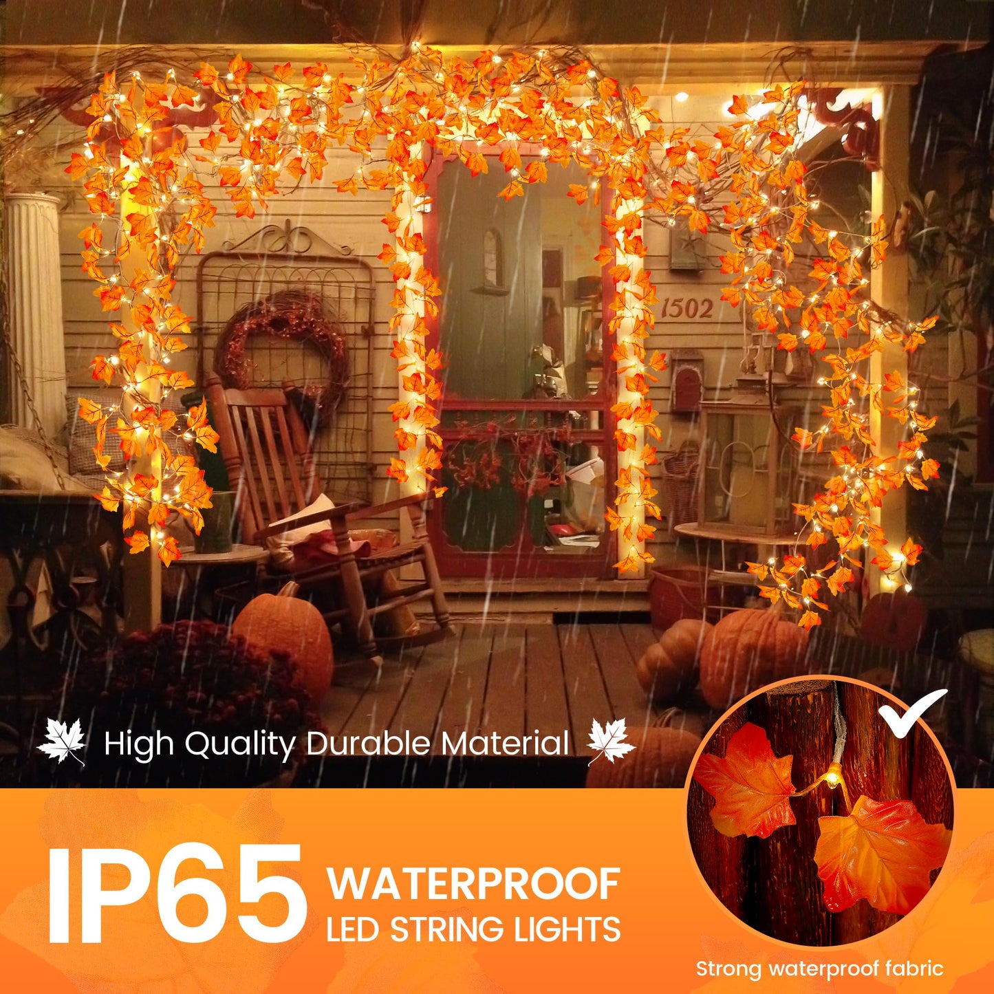 Hopolon 2Pack Fall Decorations for Home,Thanksgiving Lighted Fall Garland,Total 20Ft 40LED Maple Leaves String Lights,Battery Operated Fall Lights for Indoor Halloween Home Autumn Harvest Decor