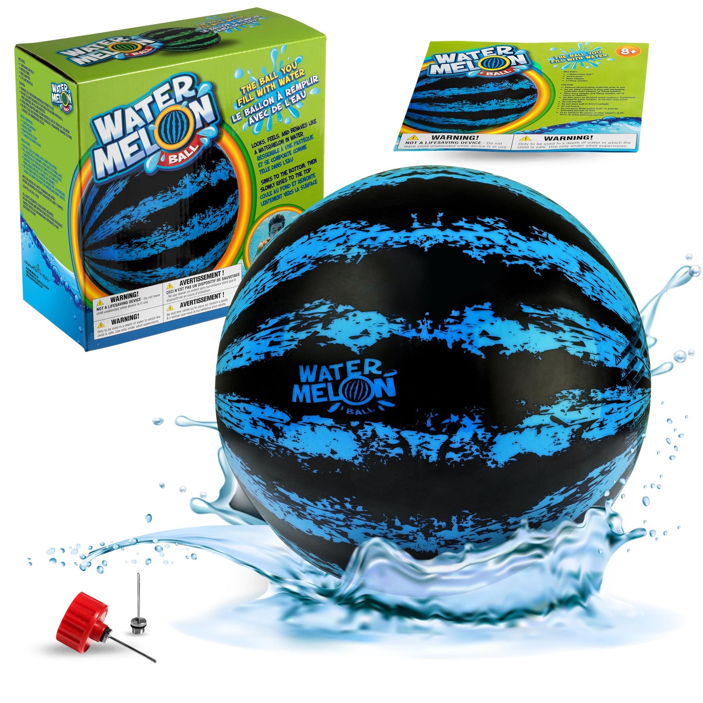 Watermelon Ball – The Ultimate Swimming Pool Game for Under Water Passing, Dribbling, Diving and Pool Games for Teens, Kids, or Adults, Balls Fills with Water, Blue, 9 inches