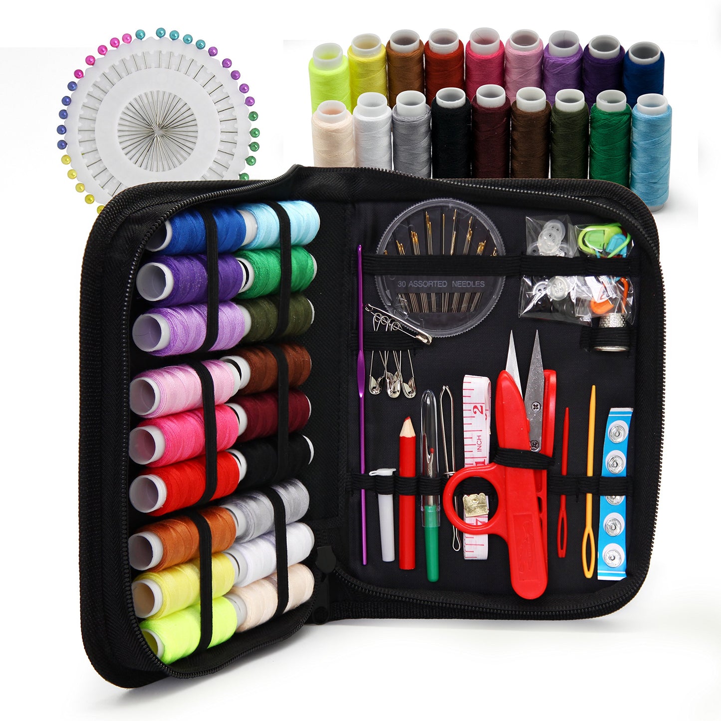 Sewing kit, XL Sewing Supplies for DIY, Beginners, Adult, Kids, Campers, Travel,Portable Emergency Repair Set with Scissors, Thimble, Thread, Needles, Tape Measure, Case and Accessories (128PCS)