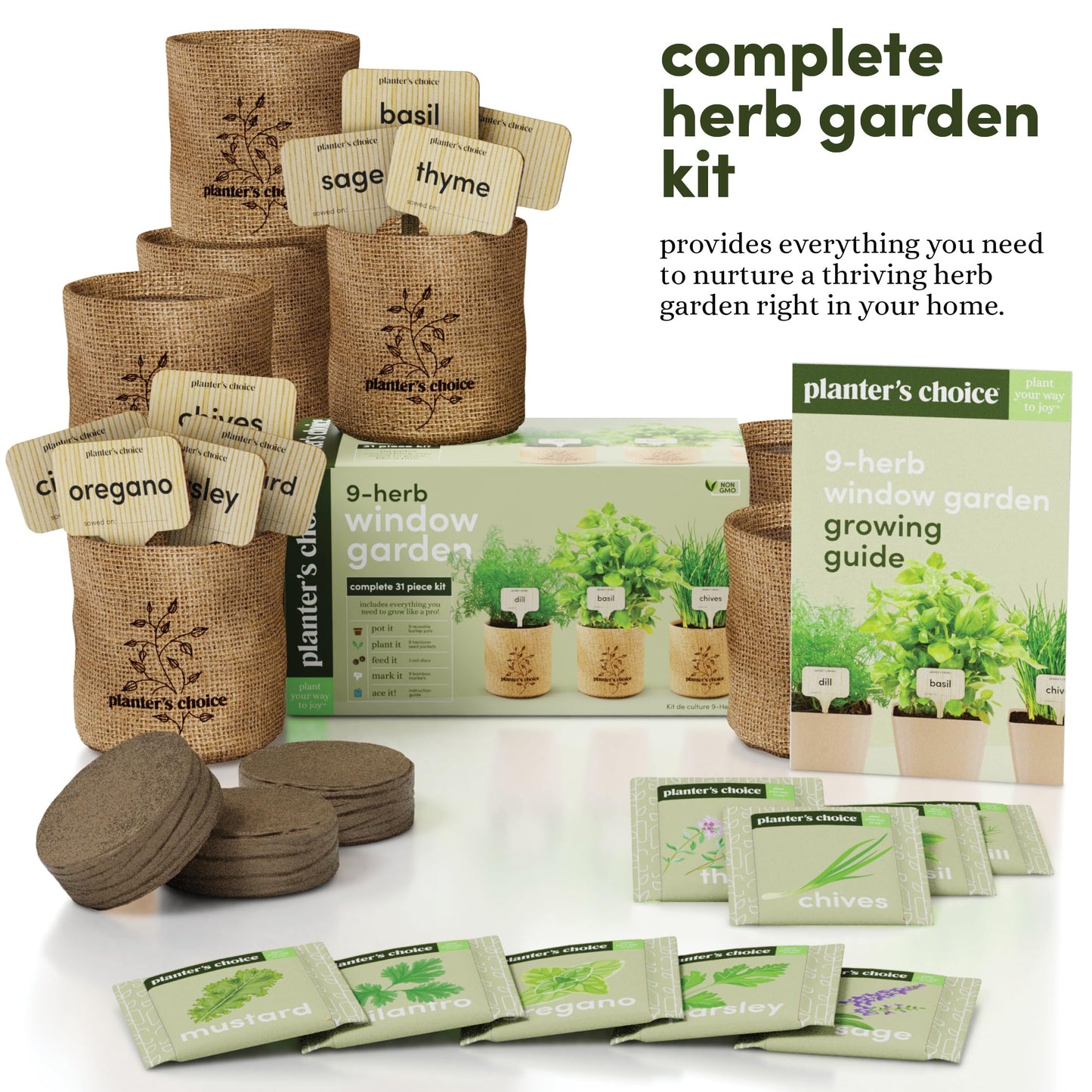 Planters' Choice 9 Herb Indoor Window Garden Kit - House Plants Seeds - Best Unique Easter Gift Ideas for Women, Mom, Friend, Her, Birthday, Housewarming, Mother - New Home Kitchen Gifts