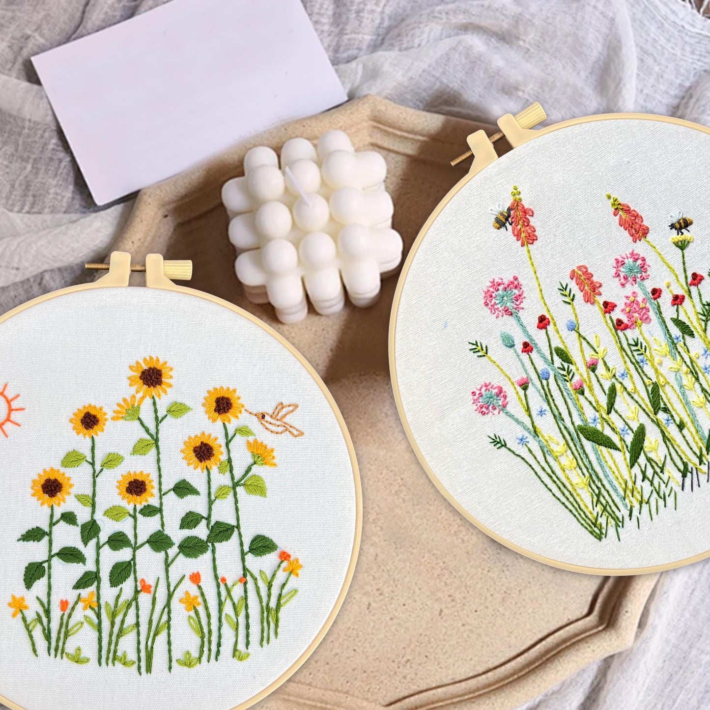 Maydear 4 Packs Embroidery Starter Kit with Pattern, Stamped Cross Stitch Kits for Beginners Adults with Embroidery Hoop and Instructions, Hand Embroidery Kit (A-Embroidery kit Florals)