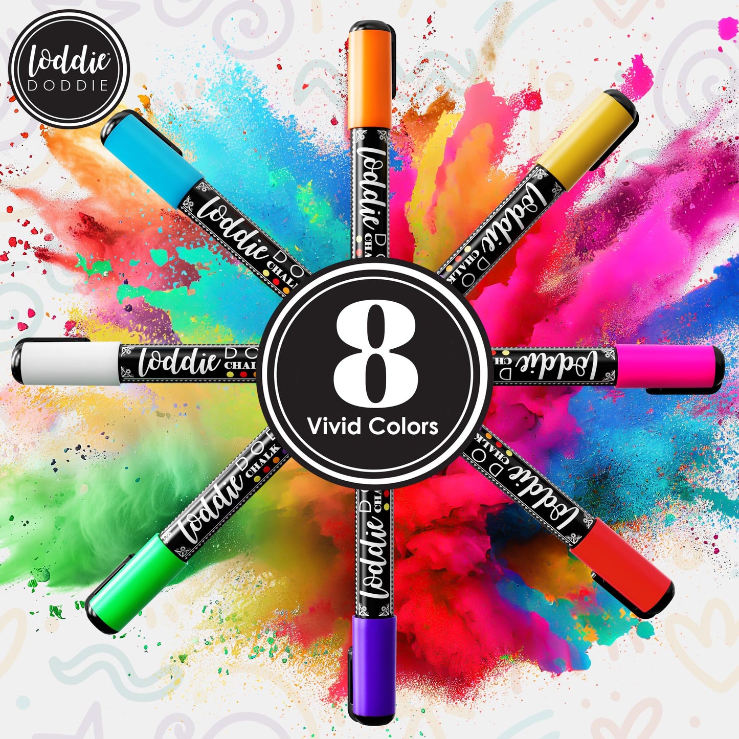 Loddie Doddie Liquid Chalk Markers - 8-Pack, 6mm Dual Tips - Chalk Markers for Blackboard & Chalkboard Paint - Washable Window Pens for Glass - Erasable Pens