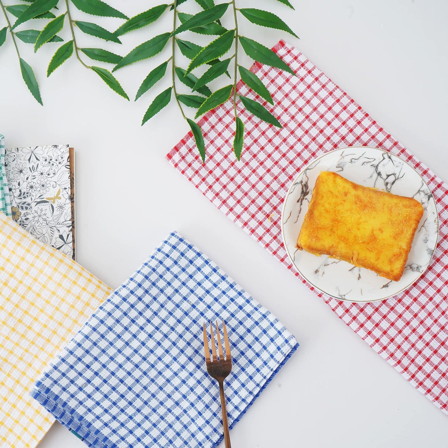 Large Kitchen Dish Towels, 16 Inch x 26 Inch Bulk Absorbent Cotton Kitchen Towels, 4 Pack Bright Colorful Tea/Bar Towel for Washing Drying Dishes and Household