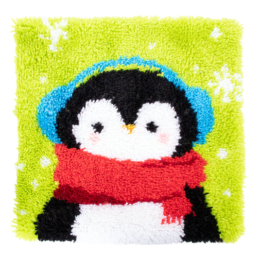 17" X 17" Penguin Latch Hook Kits Rug Making Kits DIY Crochet Yarn Crafts for Kids or Adults with Printed Canvas Pattern