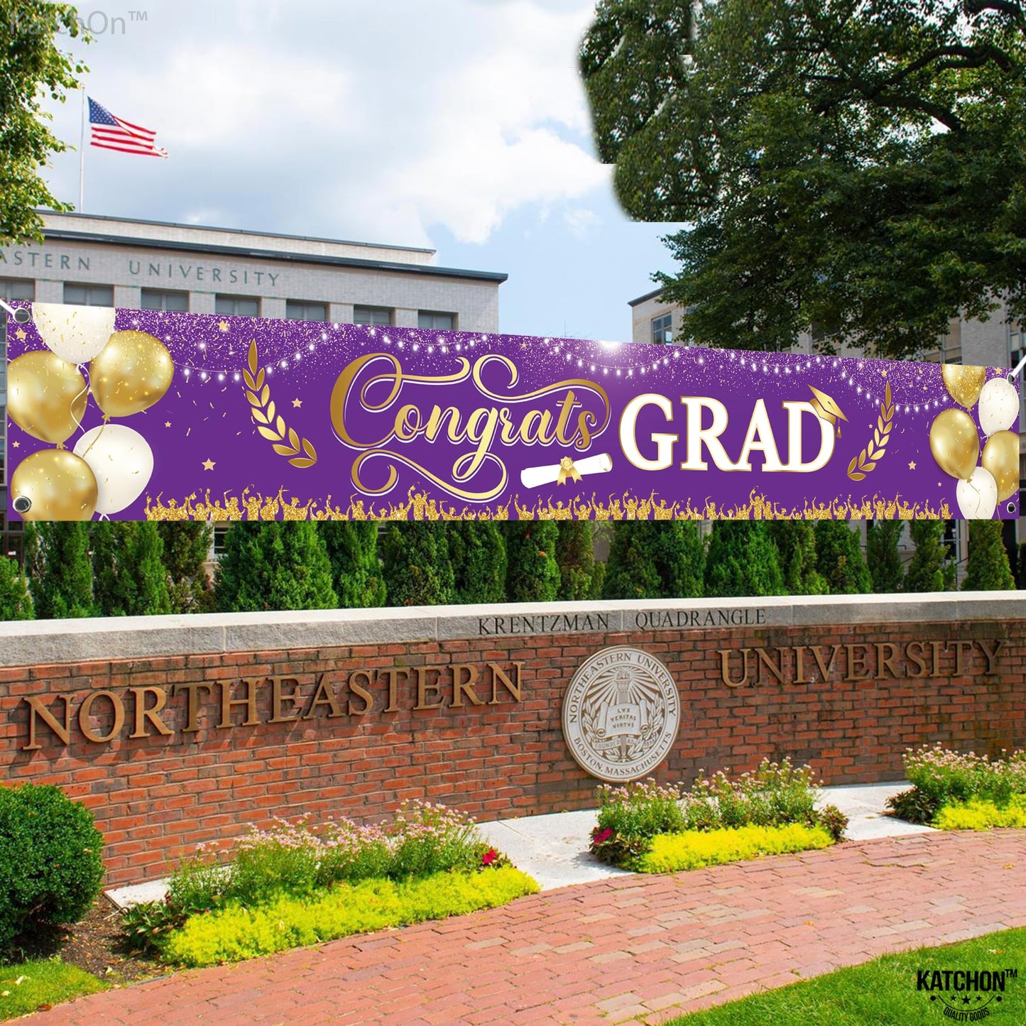 KatchOn, Xtralarge Purple and Gold Congrats Grad Banner - 120x20 Inch | Purple and Gold Graduation Yard Banner for Outdoor Graduation Decorations 2026 | 2026 Graduation Party Decorations