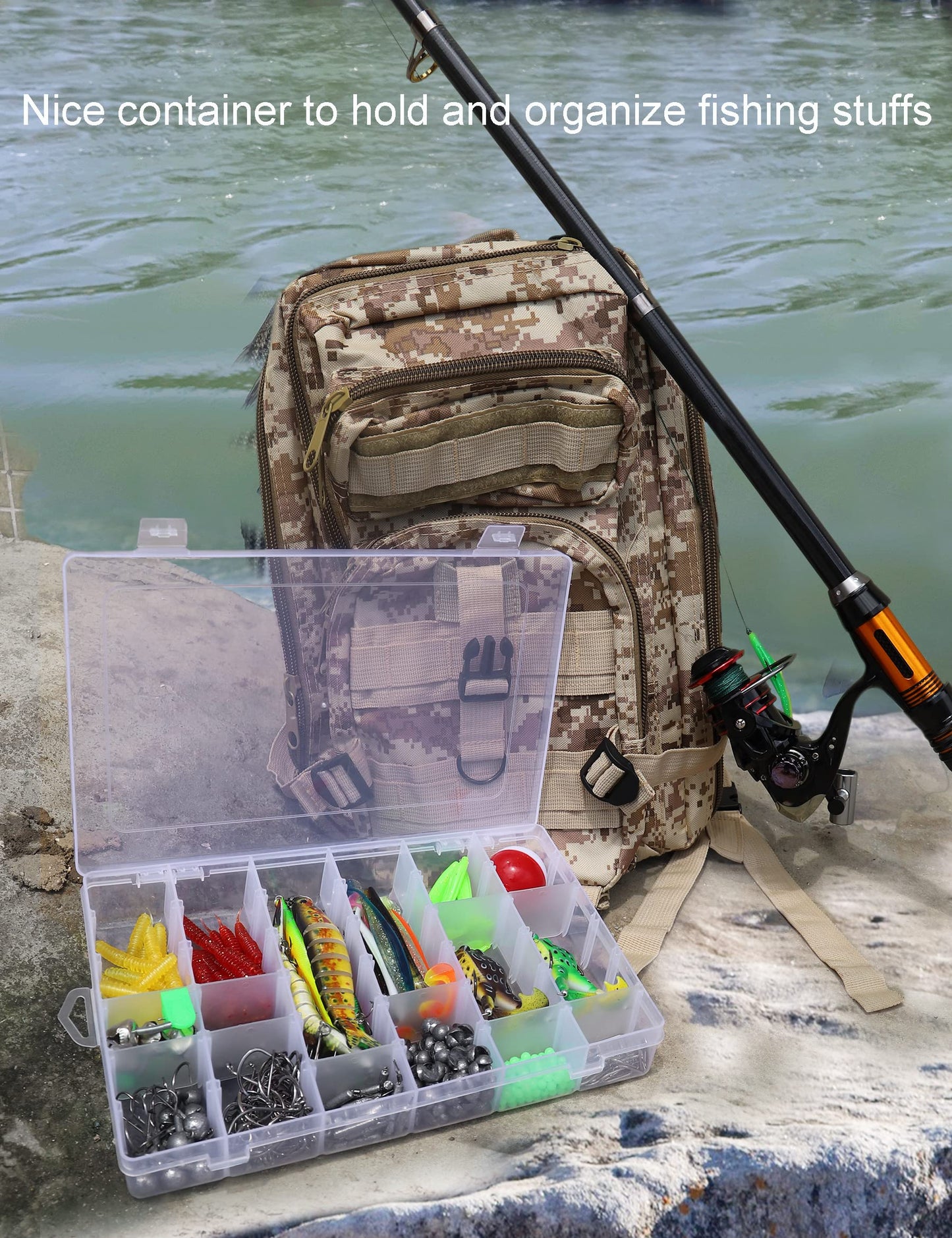 Avlcoaky Tackle Box Organizer Plastic Organizer Boxes Large 18 Grids Compartment box with Dividers Clear Containers Jewelry Beads Storage