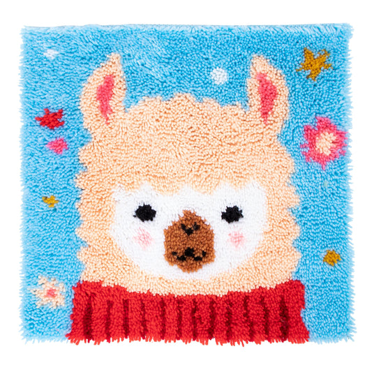 17" X 17" Alpaca Latch Hook Kits Rug Making Kits DIY Crochet Yarn Crafts for Kids or Adults with Printed Canvas Pattern Crochet Kit