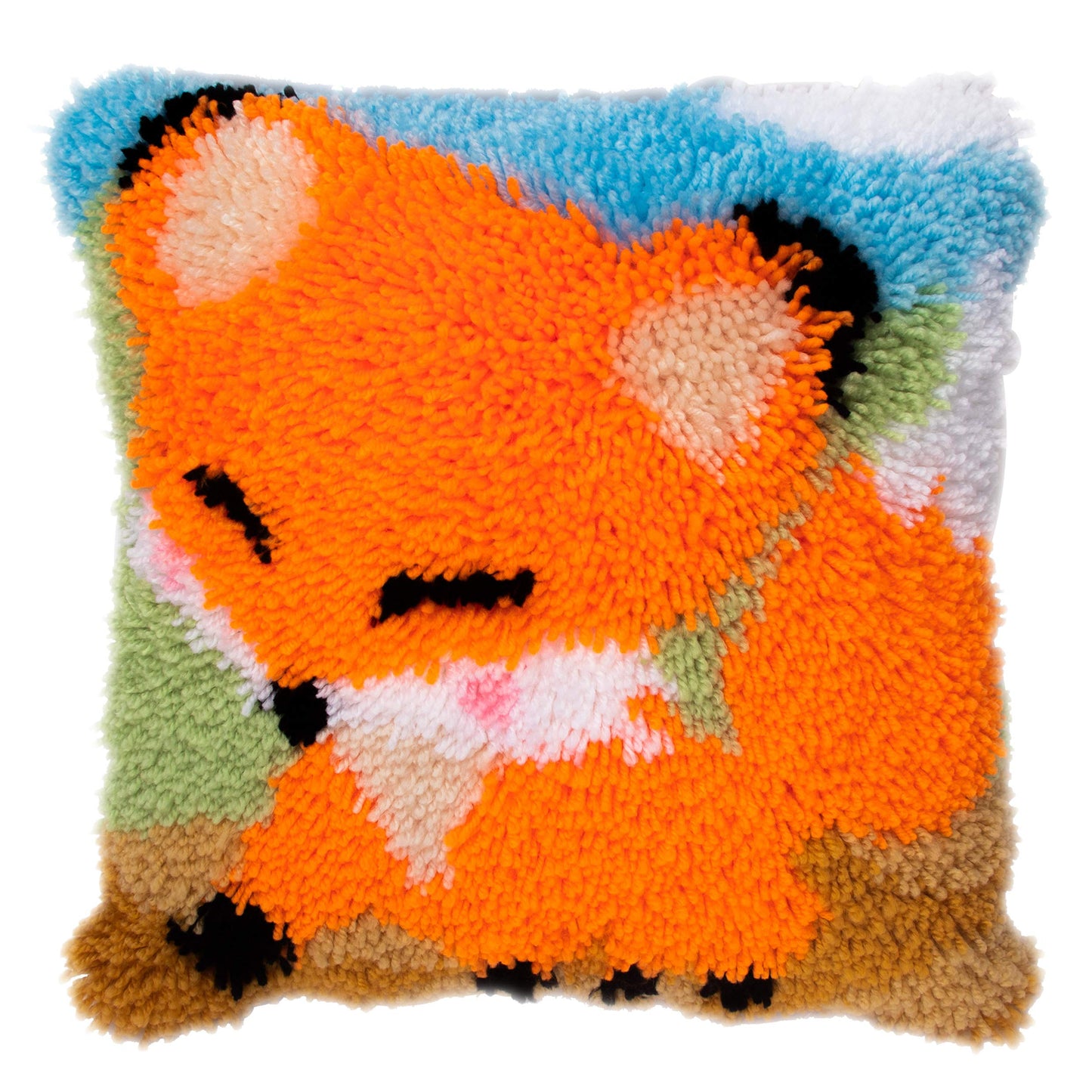 17" X 17" Fox Latch Hook Kits Pillow Cushion Cover Throw Pillow Cover Rug Making Kits DIY Crafts for Adults/Kids with Printed Canvas Pattern Crochet Kit