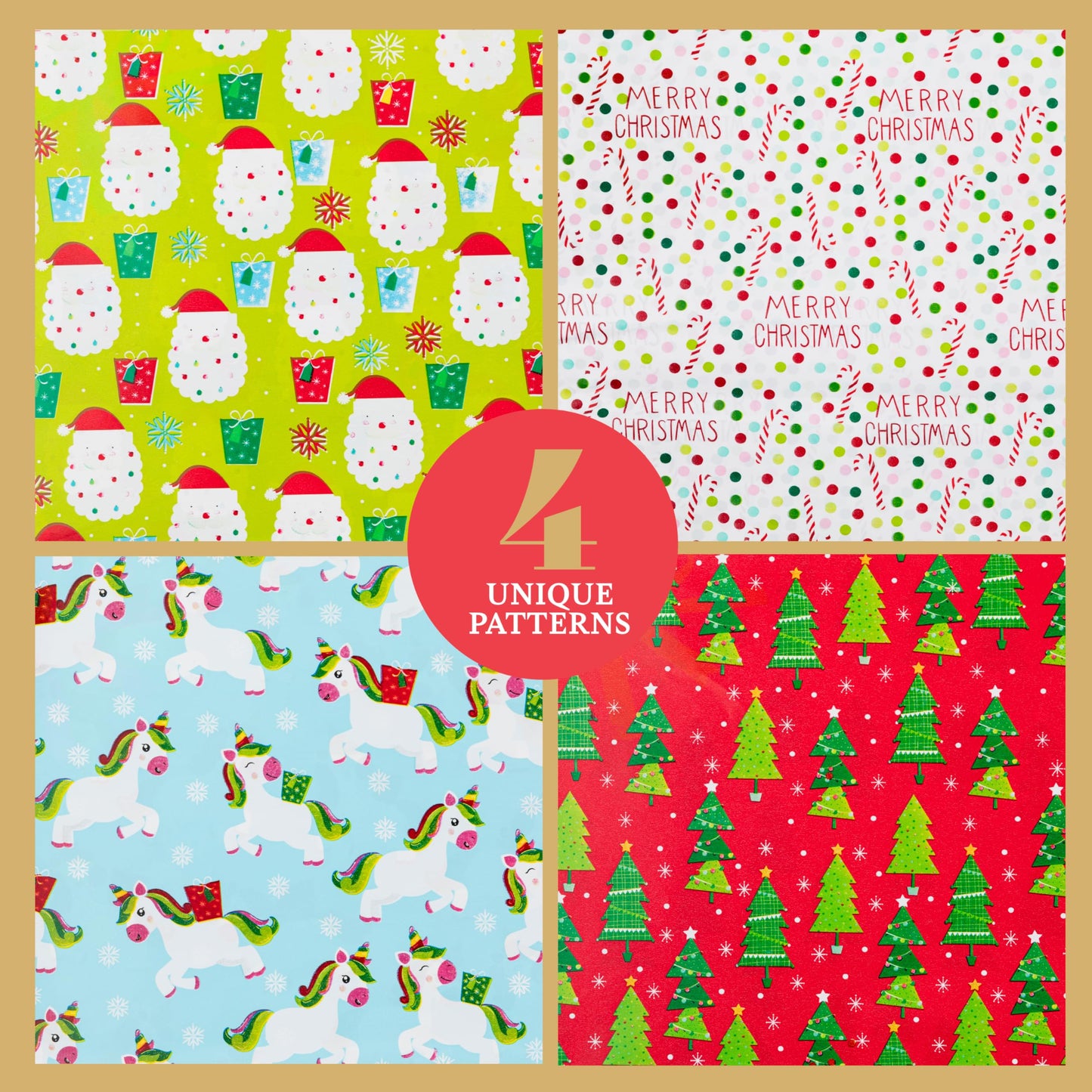 Christmas Wrapping Paper Sheets For Kids- 20 Precut Sheets Christmas Gift Wrap Paper- Christmas Paper Wrapping Sheets (30"x20")- 4 Unique Patterns of Holiday Wrapping Paper, 20 Sheets