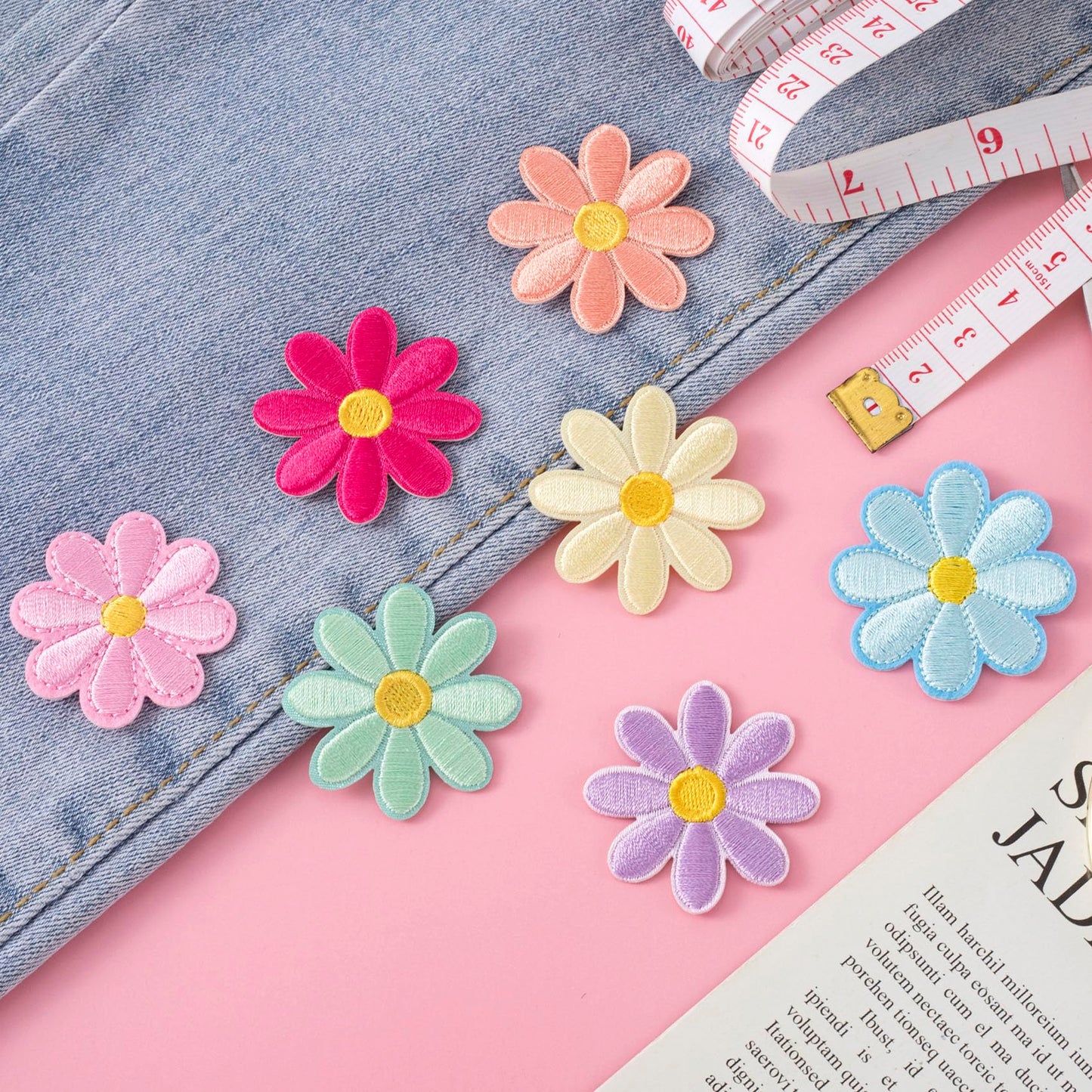 PAGOW 14 Pcs Flower Iron on Patches, Cute Daisy Flower Applique Patch, Sew On Embroidered Applique Sewing Patches for Bags, Jackets, Jeans, Clothes DIY Patches, 1.57x1.57inch (W*H), 7 Colors