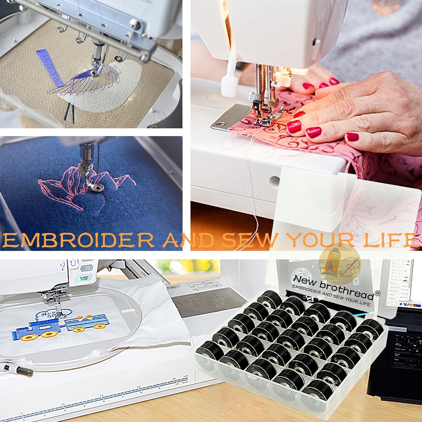 New brothread 25pcs Black 70D/2 (60WT) Prewound Bobbin Thread Plastic Size A SA156 for Embroidery and Sewing Machines DIY Embroidery Thread Sewing Thread