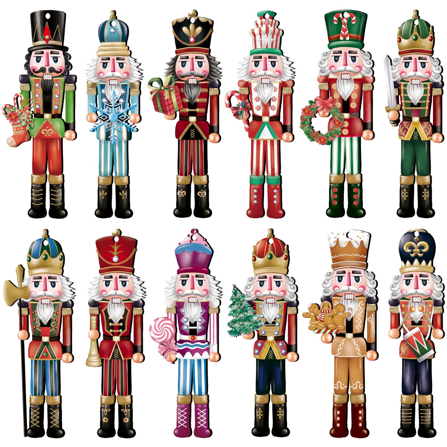 JOPHMO 24 Pieces Christmas Nutcracker Wooden Ornaments Wood Hanging Decoration Set for Christmas Tree Hanging Wood Crafts Holiday Decor Xmas Party Supplies (Xmas-Nutcracker-A)