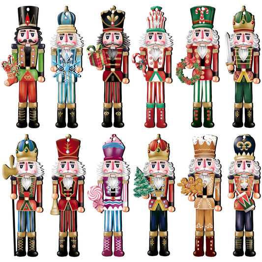 JOPHMO 24 Pieces Christmas Nutcracker Wooden Ornaments Wood Hanging Decoration Set for Christmas Tree Hanging Wood Crafts Holiday Decor Xmas Party Supplies (Xmas-Nutcracker-A)