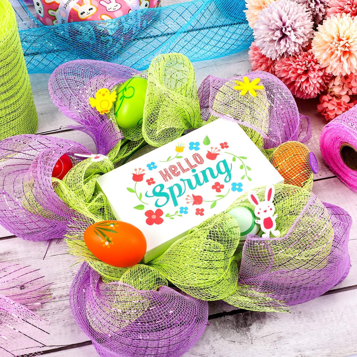 4 Rolls Mesh Ribbons 30 Feet Each Roll Metallic Foil Mesh Ribbon for Home Door Wreath Decoration DIY Crafts Making Supplies(Pink, Grass Green, Sky Blue, Purple,6 Inches)