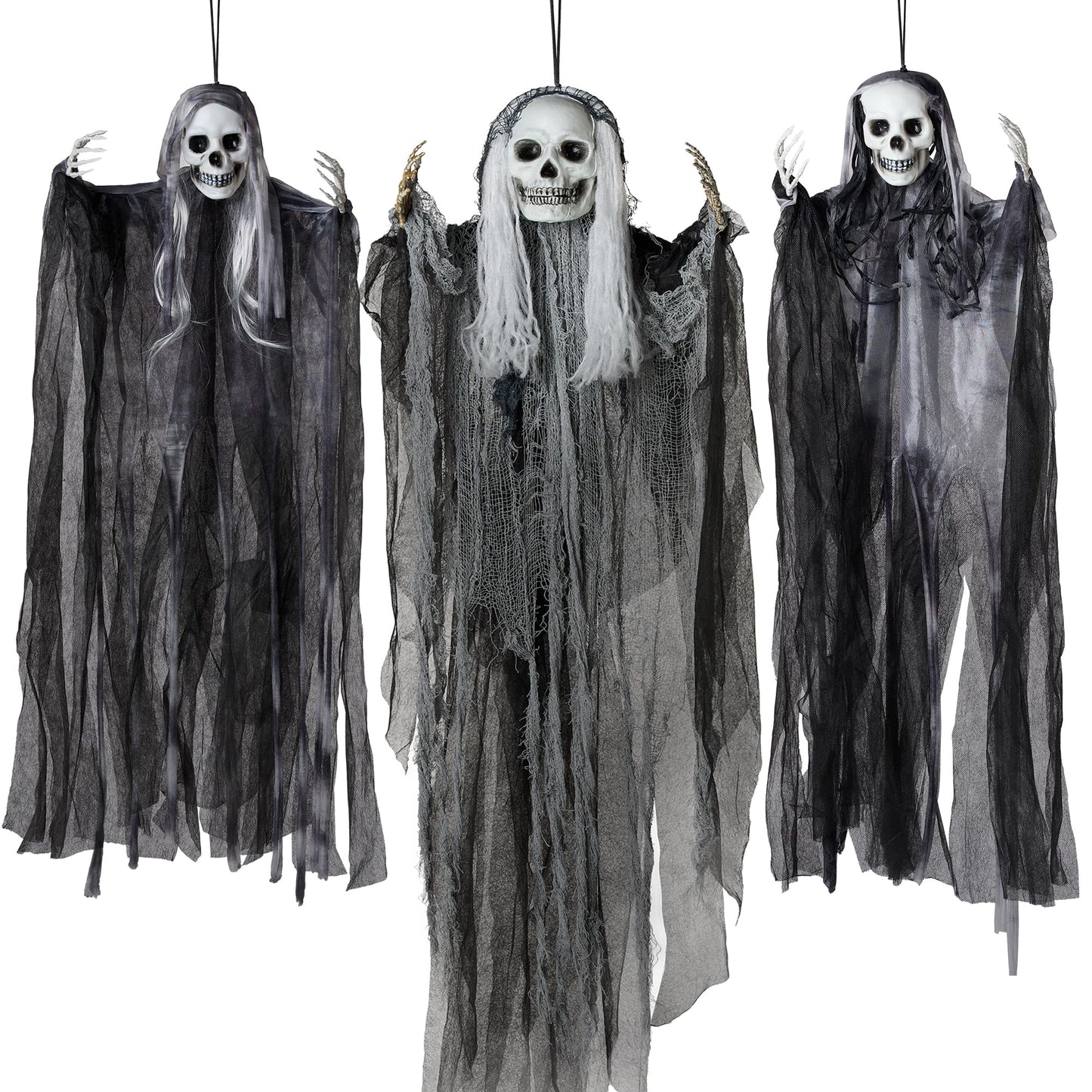 JOYIN 3 Pack Hanging Halloween Skeleton Ghosts Decorations Outdoor, Grim Reapers for Best Halloween Outdoor Decorations, Haunted Haunted House Prop, Party Supplies