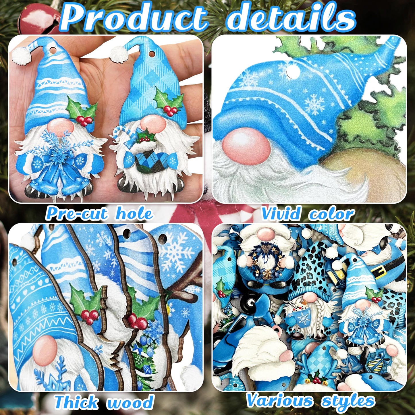 24 Pieces Christmas Gnome Wooden Hanging Ornaments, Wood Decor for Tree Decoration, Santa Doll Craft, Elf Party Supplies (Xmas-Gnomes-C)