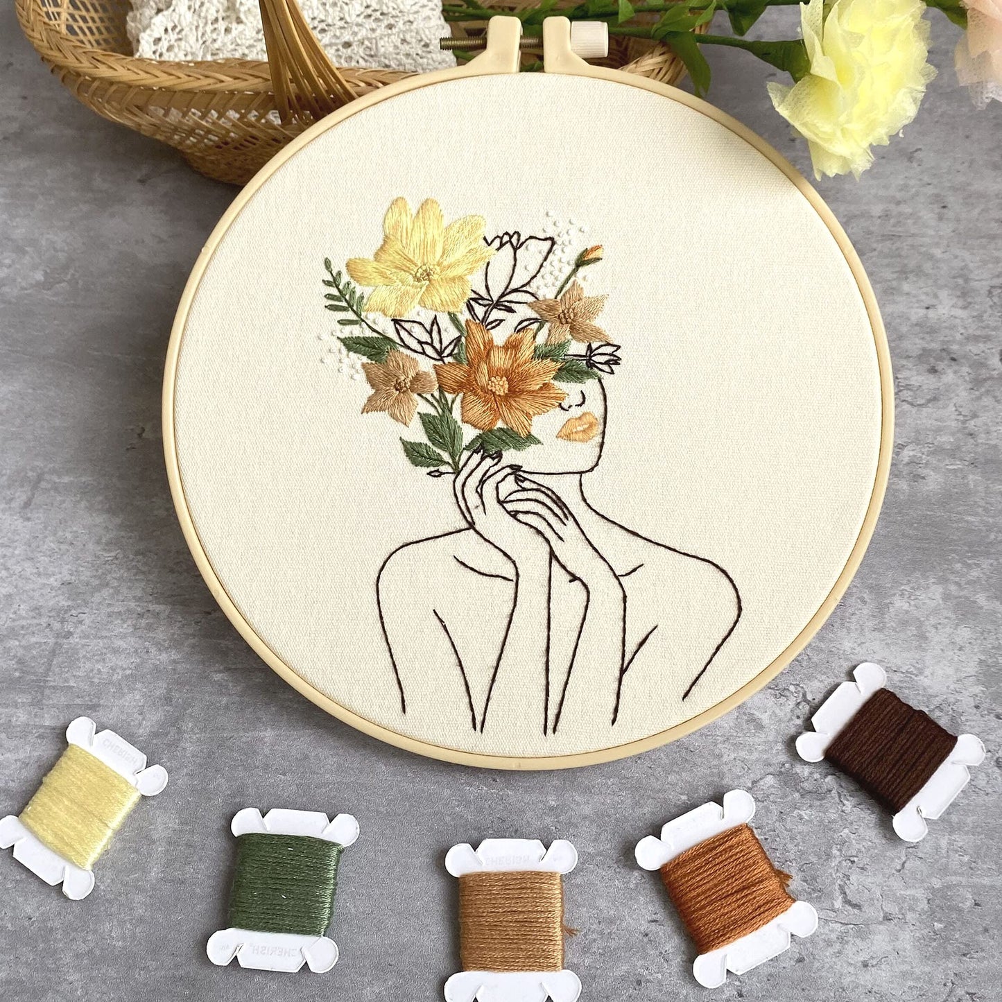 Harimau 3 in Beginner Embroidery Kit,Floral Plant Pattern,Cross Stitch Kits, Including Stamped Embroidery Cloth with 3 Embroidery Hoops, Color Threads and Embroidery Kits