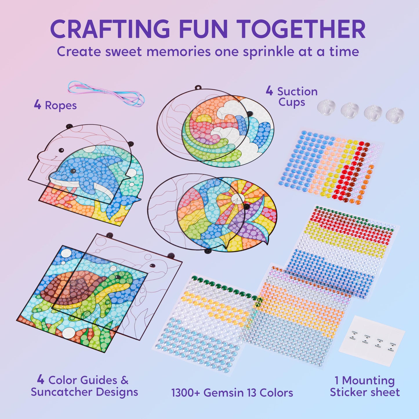 Klever Kits Diamond Art Kits for Kids, 4PCS Gem Painting Kit, Window Art Suncatchers Mosaic Kits Crafts for Girls Boy Birthday Gifts Toys Age 6+