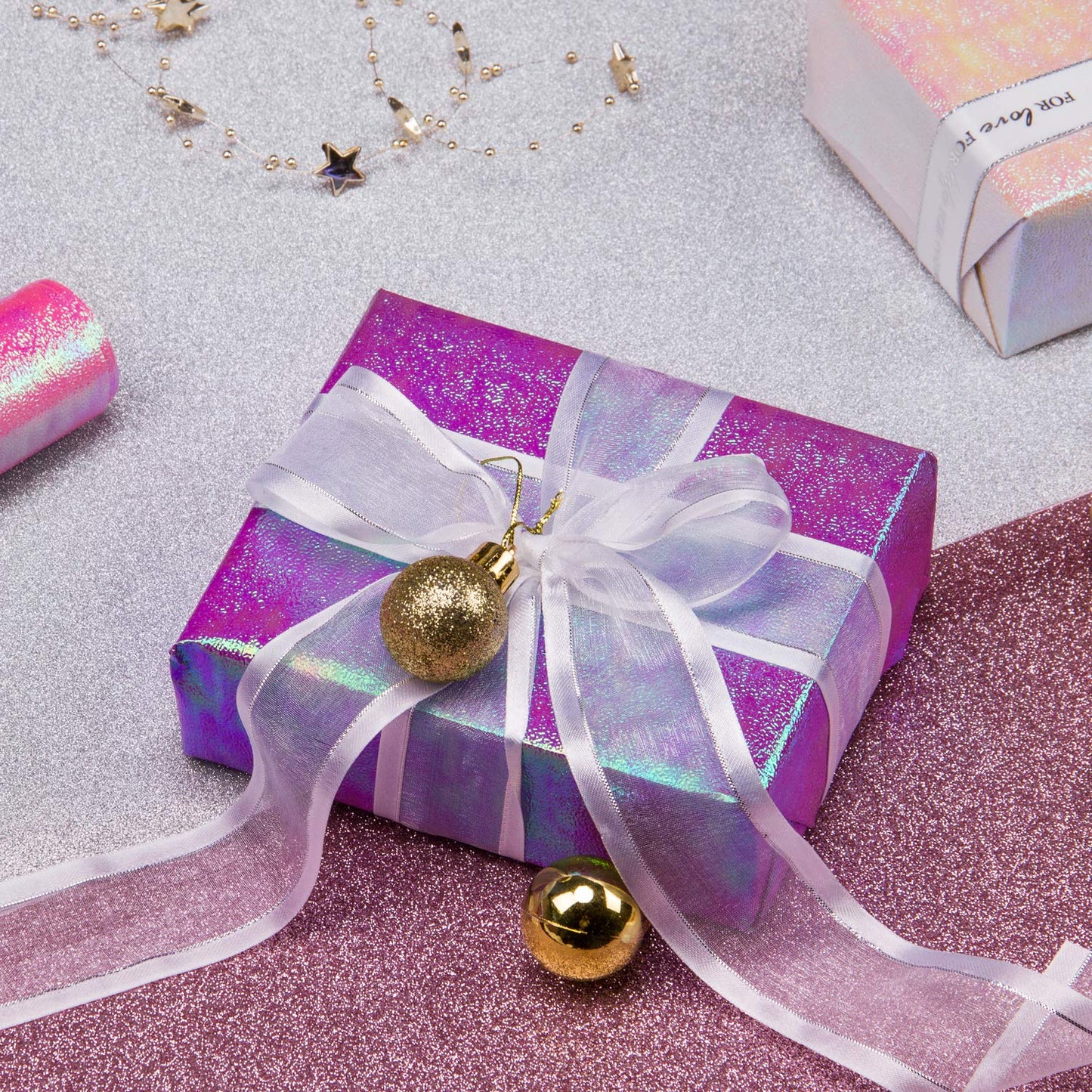 Wrapping Paper Roll - Pink/White/Purple Rainbow Color for Birthday, Wedding, Mother's Day, Valentine's Day, Holiday, Baby Shower Wrap - 3 Rolls - 30 inch X 120 inch Per Roll