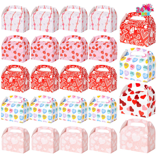 24 Pcs Valentine’s Day Gift Treat Boxes, Cookie Boxes with Colorful Heart shaped Design for Kids Party Favor, Classroom Exchange Prizes, Valentines Candy Boxes