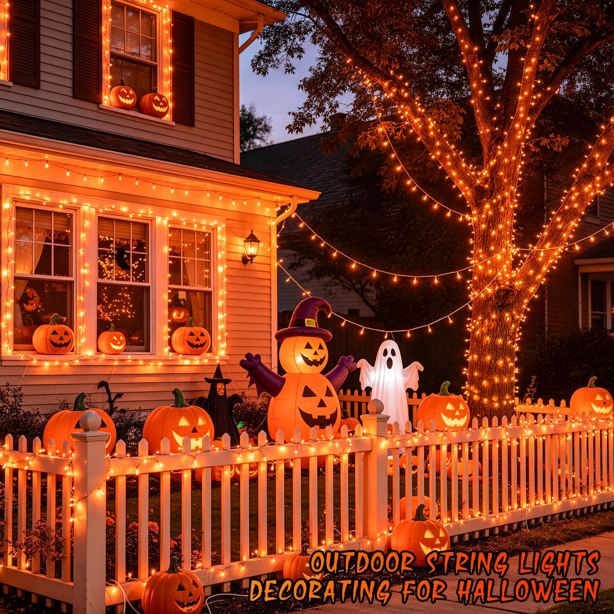 JMEXSUSS Orange String Lights for Halloween, 600 LED Fall Lights Outdoor