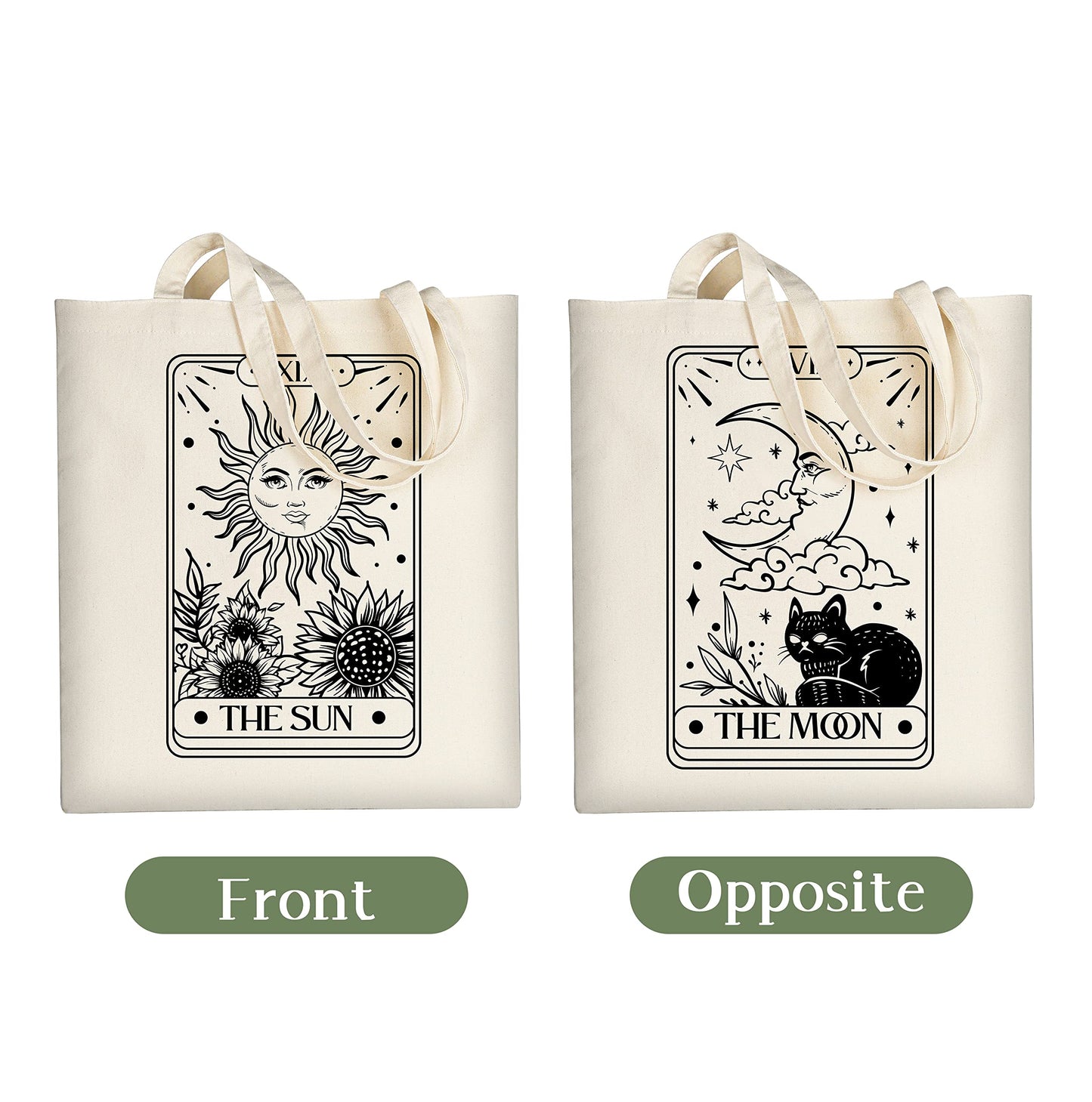 AUSVKAI Cute Sun Moon Canvas Tote Bag Aesthetic For Women School Grocery Bag Cotton Cloth Beach Totes Gift For Kids Girl