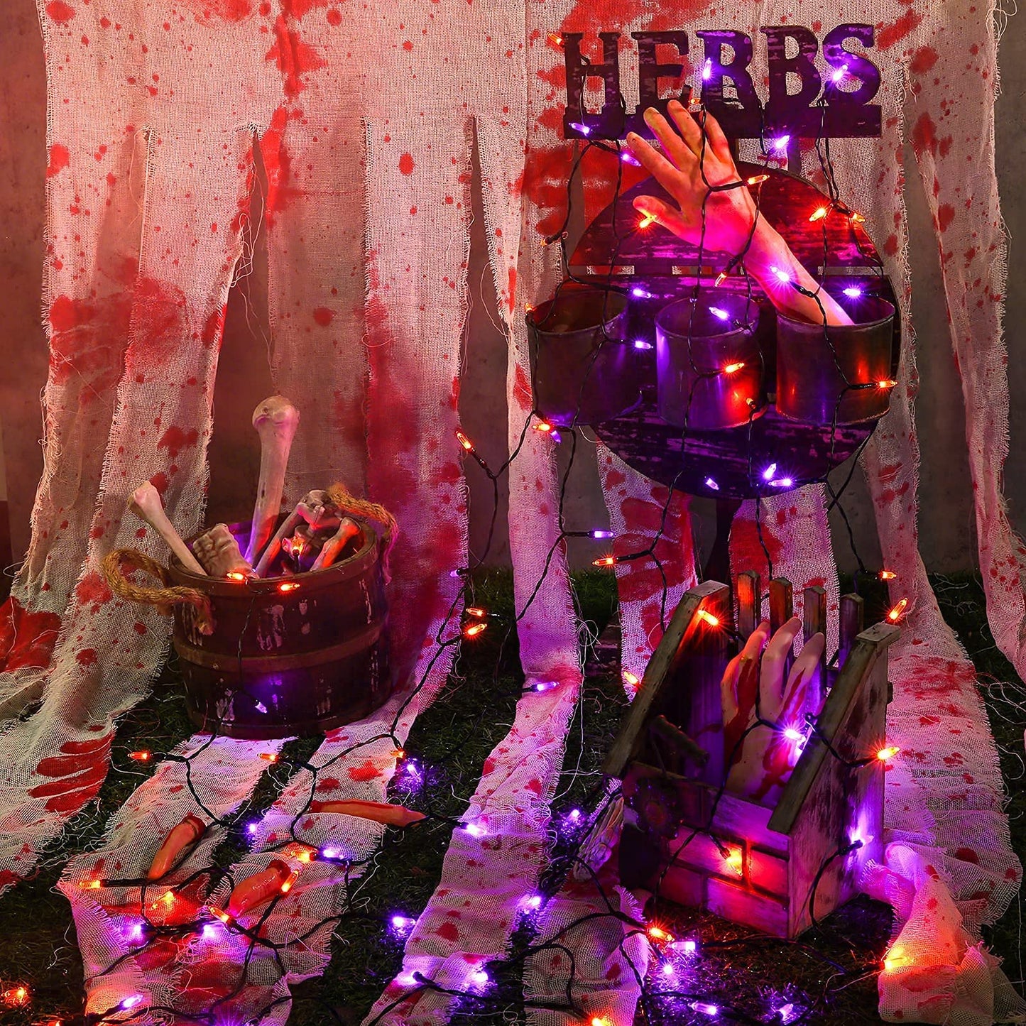 Joomer Orange Purple Halloween Lights,Battery Operated 33ft 100 LED Mini String Lights Waterproof Halloween Lights with 8 Modes & Timer Function for Halloween Decorations