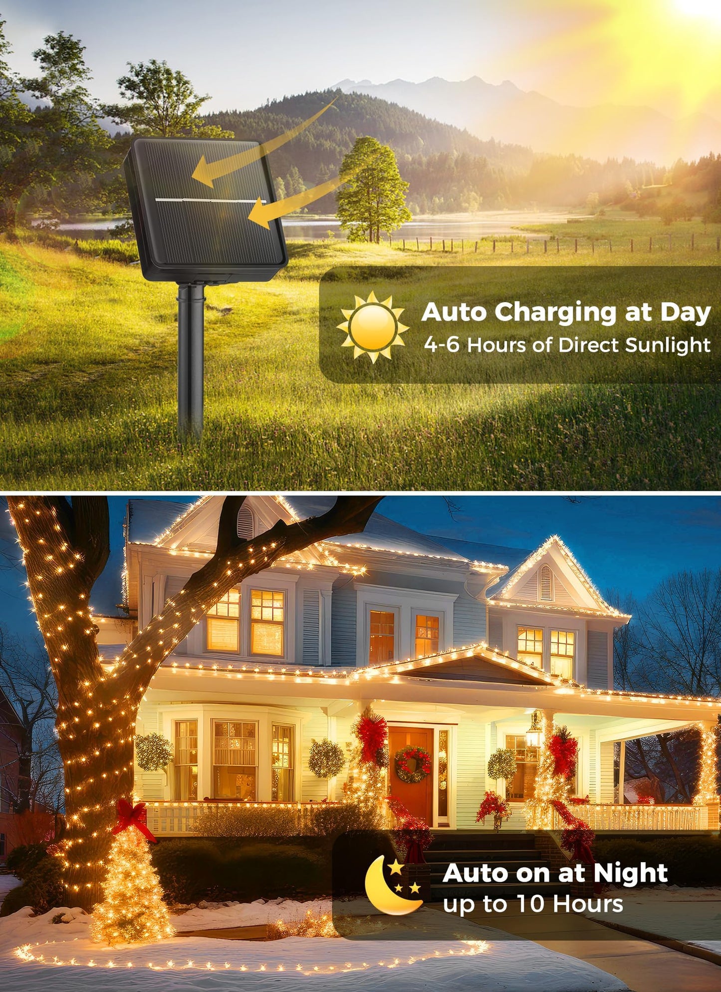 Solar String Lights for Outside, 2-Pack 200LED 78FT Total Solar Lights Outdoor IP65 Waterproof Solar Powered Lights with 8 Lighting Modes for Party Garden Yard Holiday Tree Decoration, Warm White