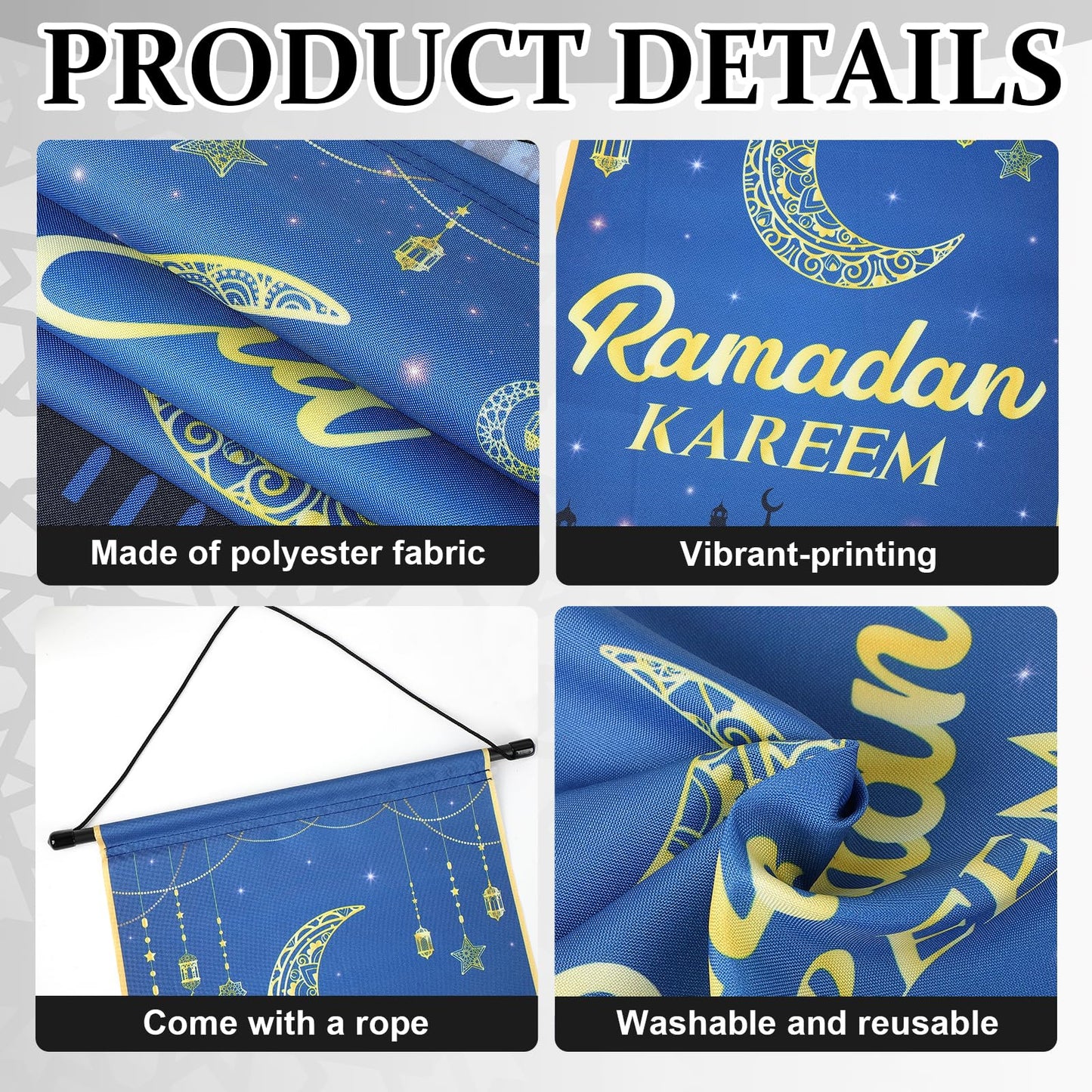2PCS Eid Mubarak Decorations Ramadan Kareem Hanging Door Sign Ramadan Mubarak Banner Party Decorations Welcome Wall Banner for Party Supplies