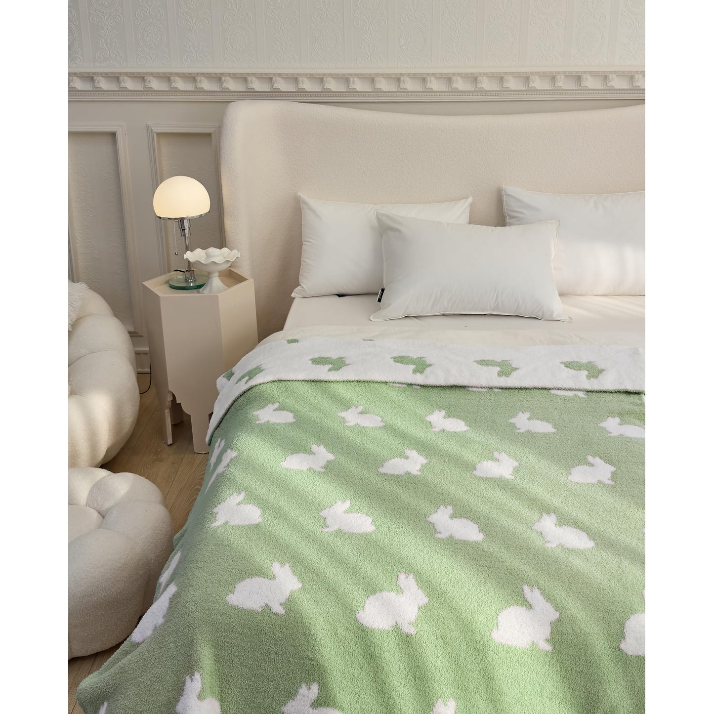 Ultra Soft Cozy Happy Easter Rabbits Spring Knitted Throw Blanket Fluffy Microfiber Checkerboard Bed Blanket Lightweight Both Sides Blanket for Couch Sofa Bed… (Rabbit Green, Throw 50“x60”)