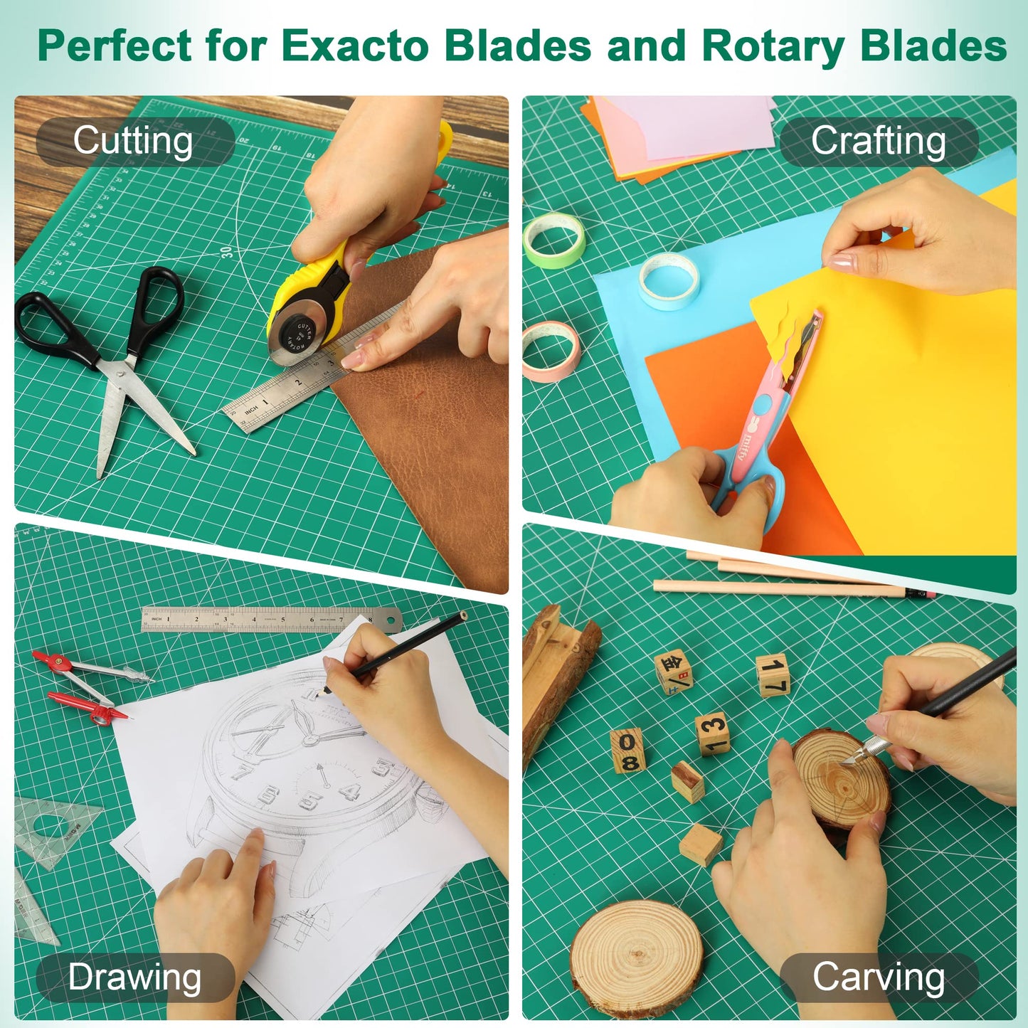 Idemeet Self Healing Cutting Mat, Density-upgraded 18inch x 12inch Sewing Mat for Crafts, 5-play Rotary Cutting Board Double-sided for Cutting Quilting Modeling Projects, Green