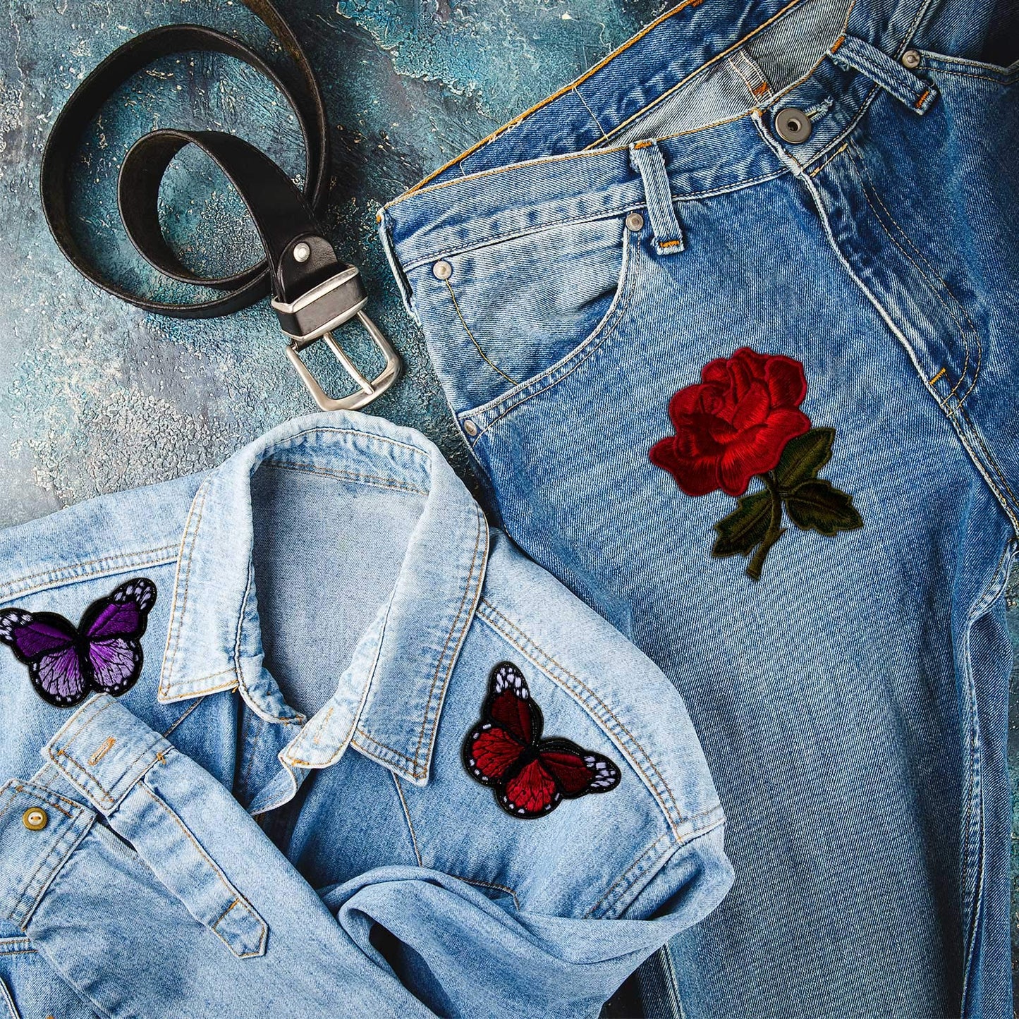 14 Pieces Embroidery Rose Flower Butterfly Iron on Applique Patches Sew on Butterfly Patch Rose Applique Patches for Jacket Jeans Clothes Hats Shoes Bags