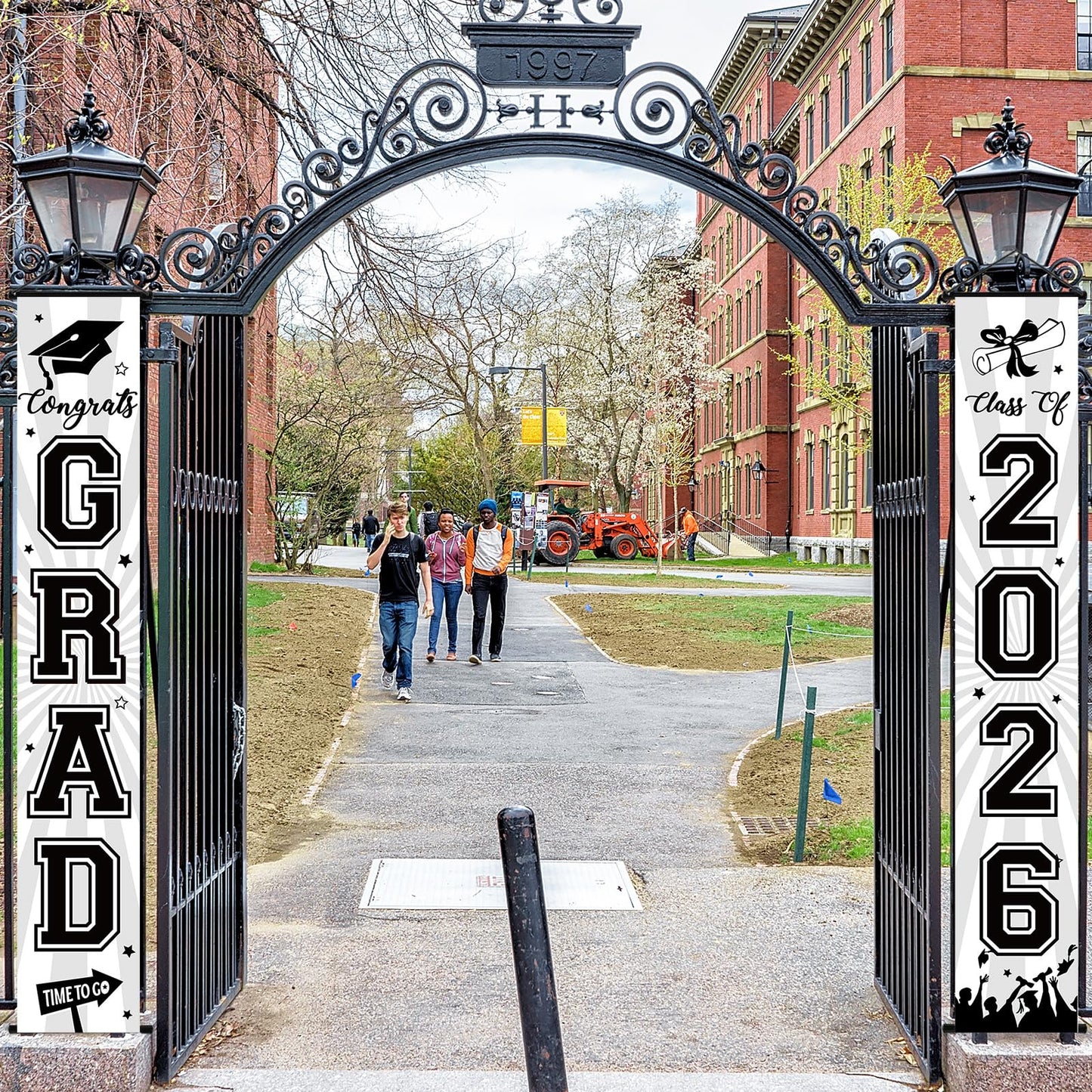 Graduation Banner 2026 Graduation Decorations Black and White Grad Banner Porch Sign Class of 2026 Door Decor Congrats Hanging Backdrop Black White Grad Party Decor for School Congratulations Supplies