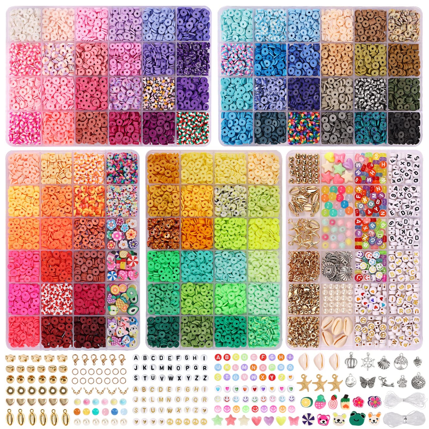 QUEFE 9870pcs, Clay Beads for Bracelet Making Kit, 92 Colors Flat Heishi Beads for DIY Crafts Necklace Jewelry Making Gifts