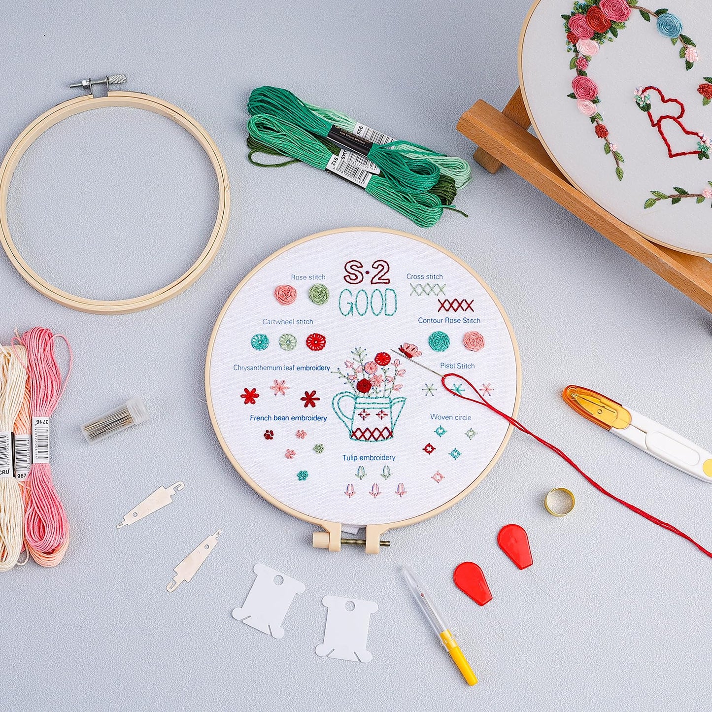 6 Pieces Embroidery Hoops 3 Inch to 10 Inch Cross Stitch Hoop Small Embroidery Hoop with 16 Pieces Needles for Embroidery