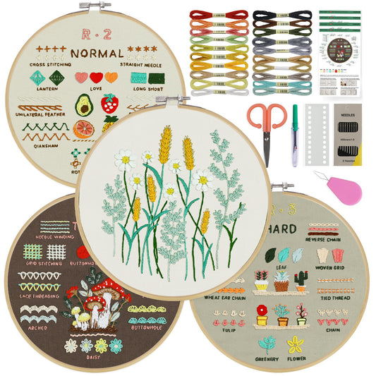 CYANFOUR 4 Stage Embroidery Kit for Beginners Adults, Easy to Learn 29 Different Stitches from Instruction & Video, Needlepoint Kits for Adults with Stamped Embroidery Patterns.