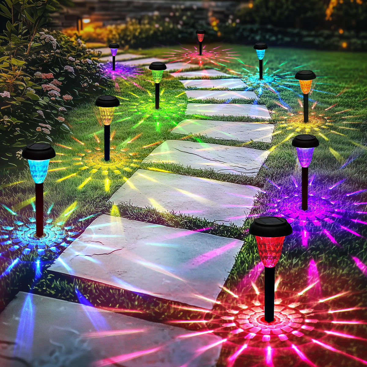TISEJOY Solar Lights Outdoor Waterproof for Pathway, 12 Pack Color Changing
