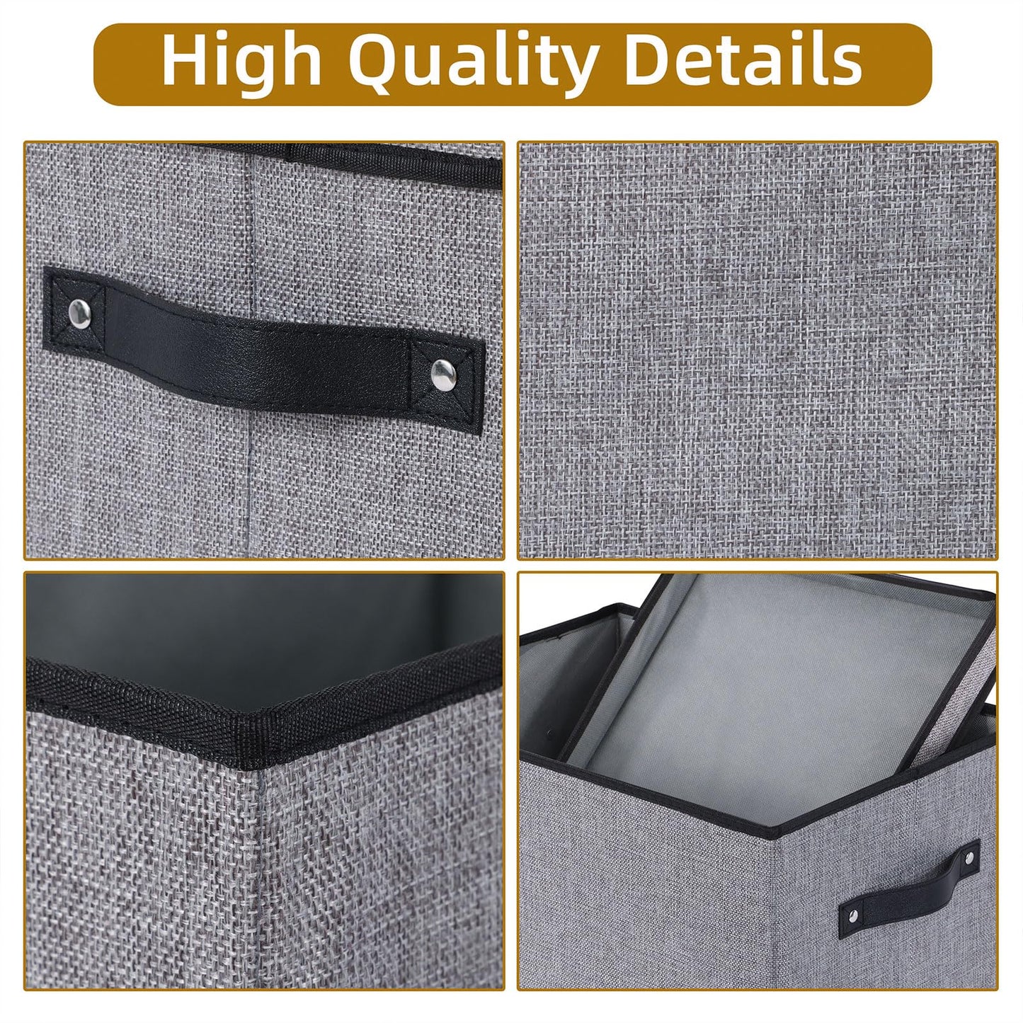 YheenLf Fabric Storage boxes,Storage Baskets for Shelves with Lids, Fabric Storage Bins with Handles, Decorative Linen Closet Organizers Boxes,Small, Gray, 1-Pack