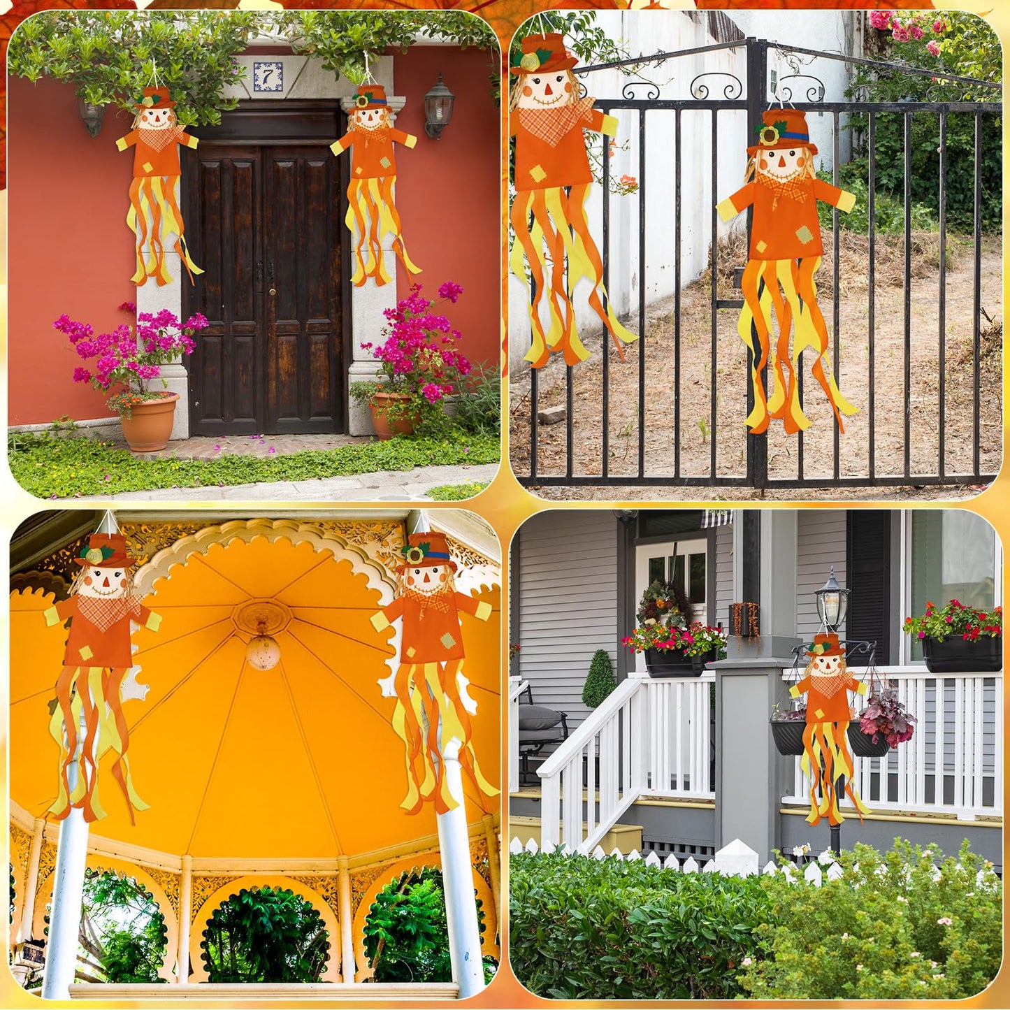 2 Pcs Fall Scarecrows Windsocks, 40 Inch Outdoor Autumn Wind Sock Thanksgiving Hanging Scarecrow Decorations for Garden Patio Party Home Yard Decor