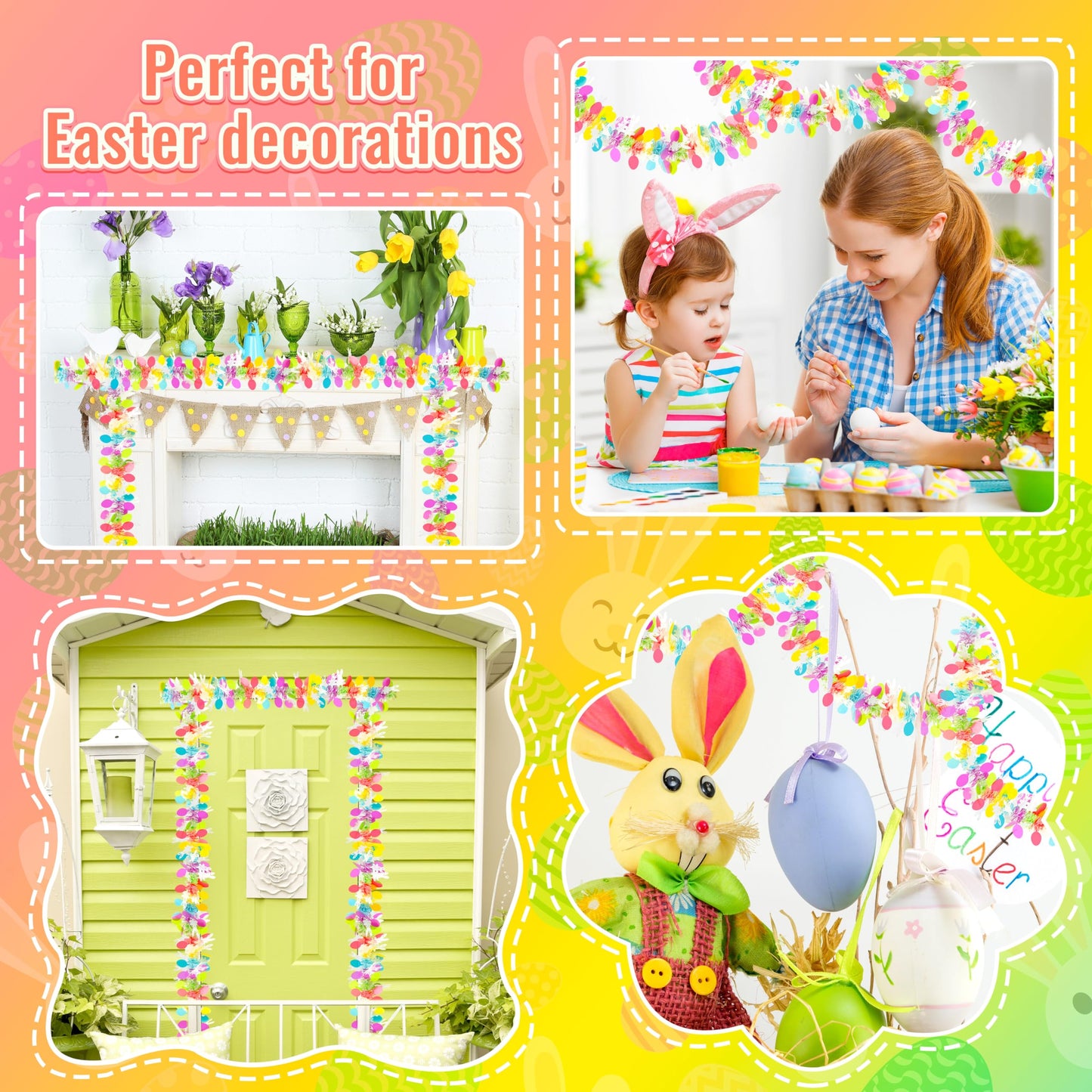 50FT Easter Tinsel Garland Hanging Streamers Decorations for Tree Stairs Mantle Hanging Oranment Outdoor Indoor Party Supplies (Rabbit)