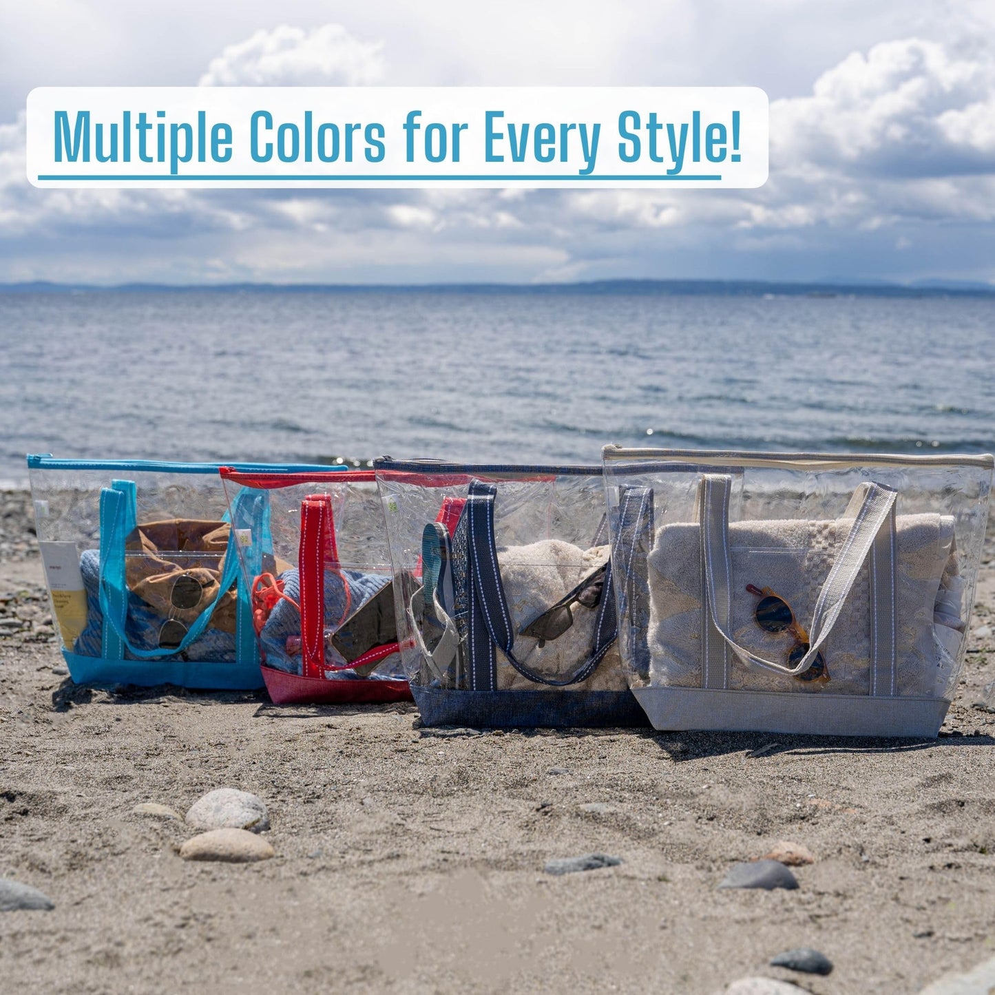 VENO 2 Packs Clear Bag Transparent Vinyl PVC Tote, Outdoor, Beach, Pool (Set of 2, Beige)