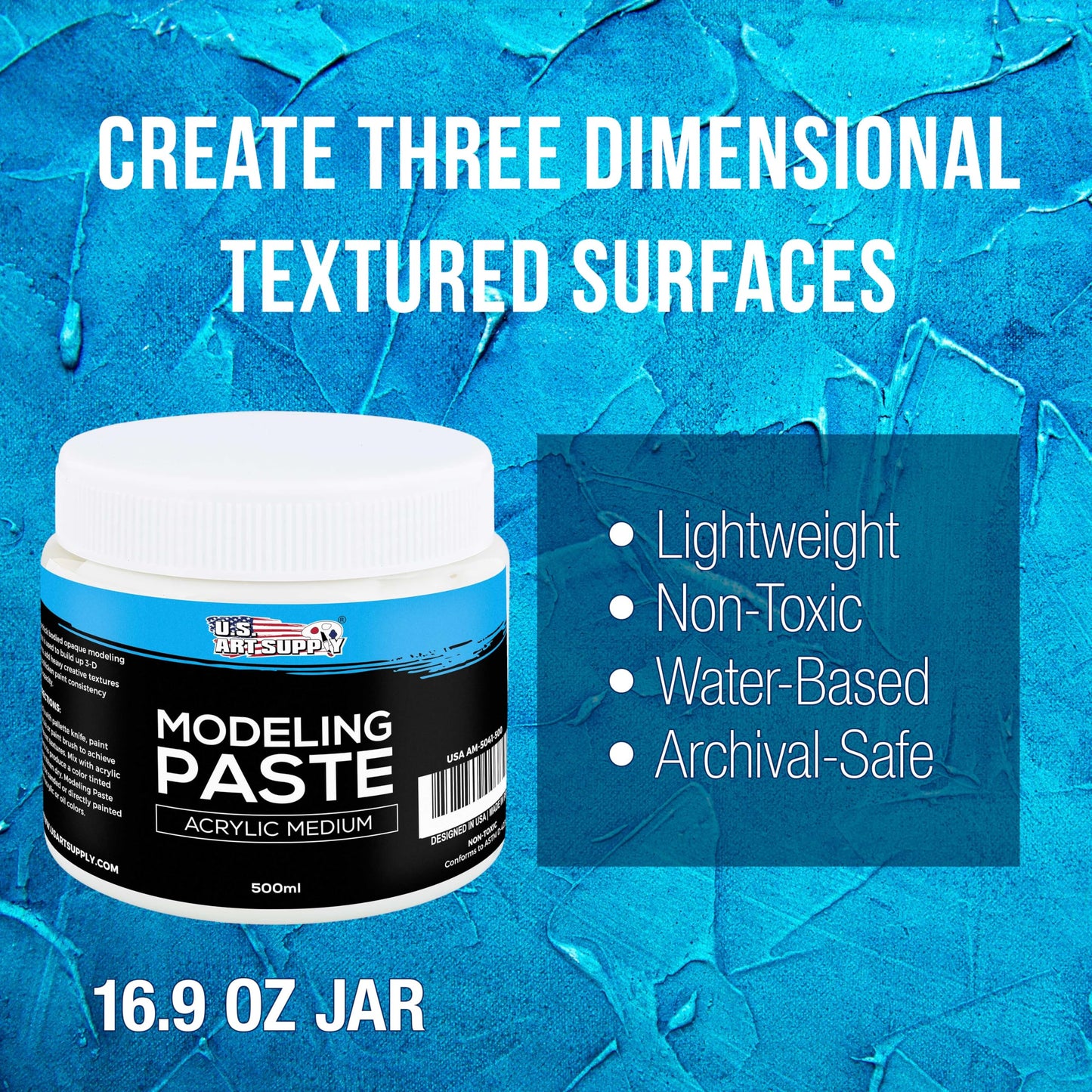 U.S. Art Supply Acrylic Modeling Paste - 16.9oz (500ml) Lightweight, Flexible, Mixable, Sandable, and Archival-Safe