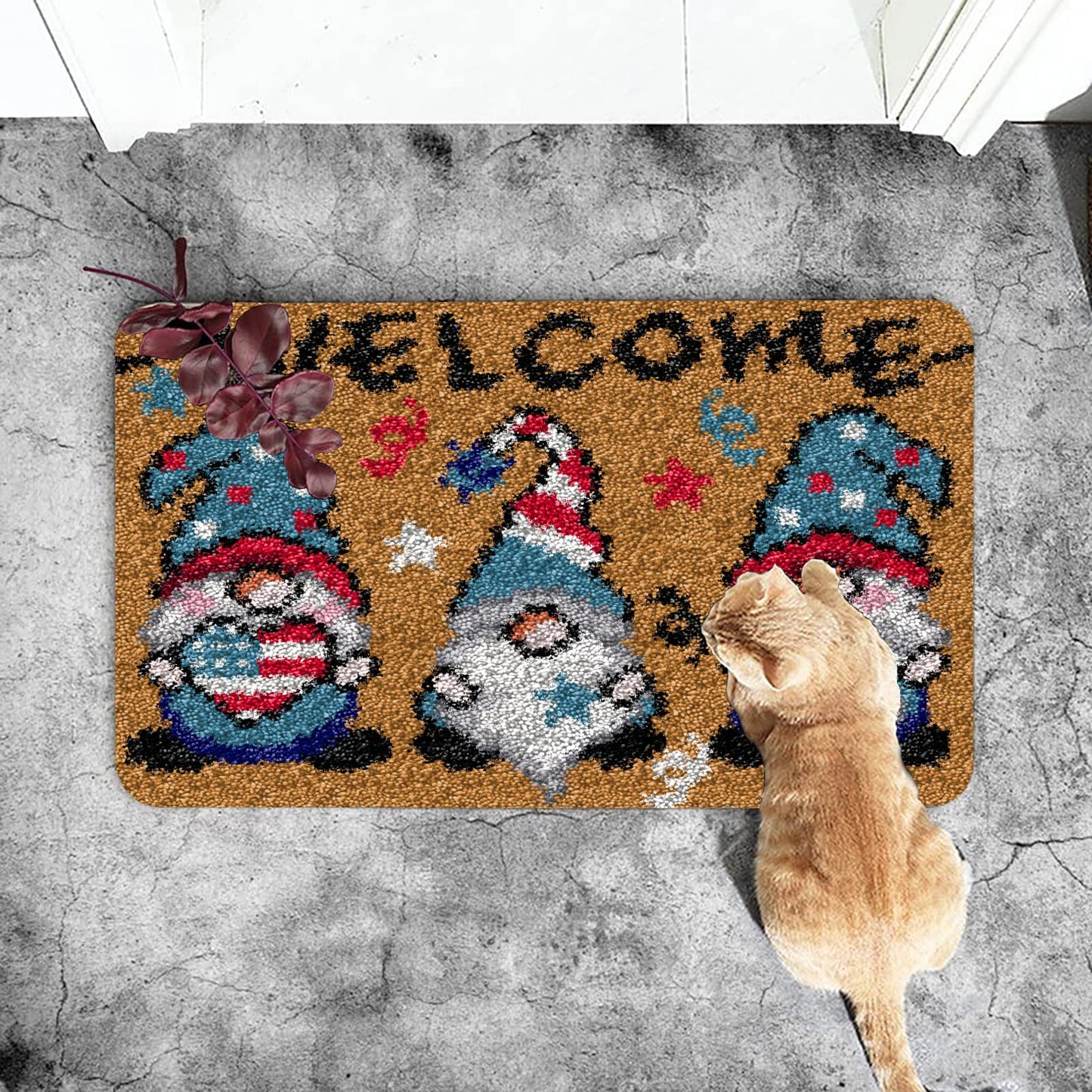 Latch Hook Kits for Adults Kids DIY Needlework Doormat Creative Gift Home Decoration 20.5Inch X13.8Inch (Brown)