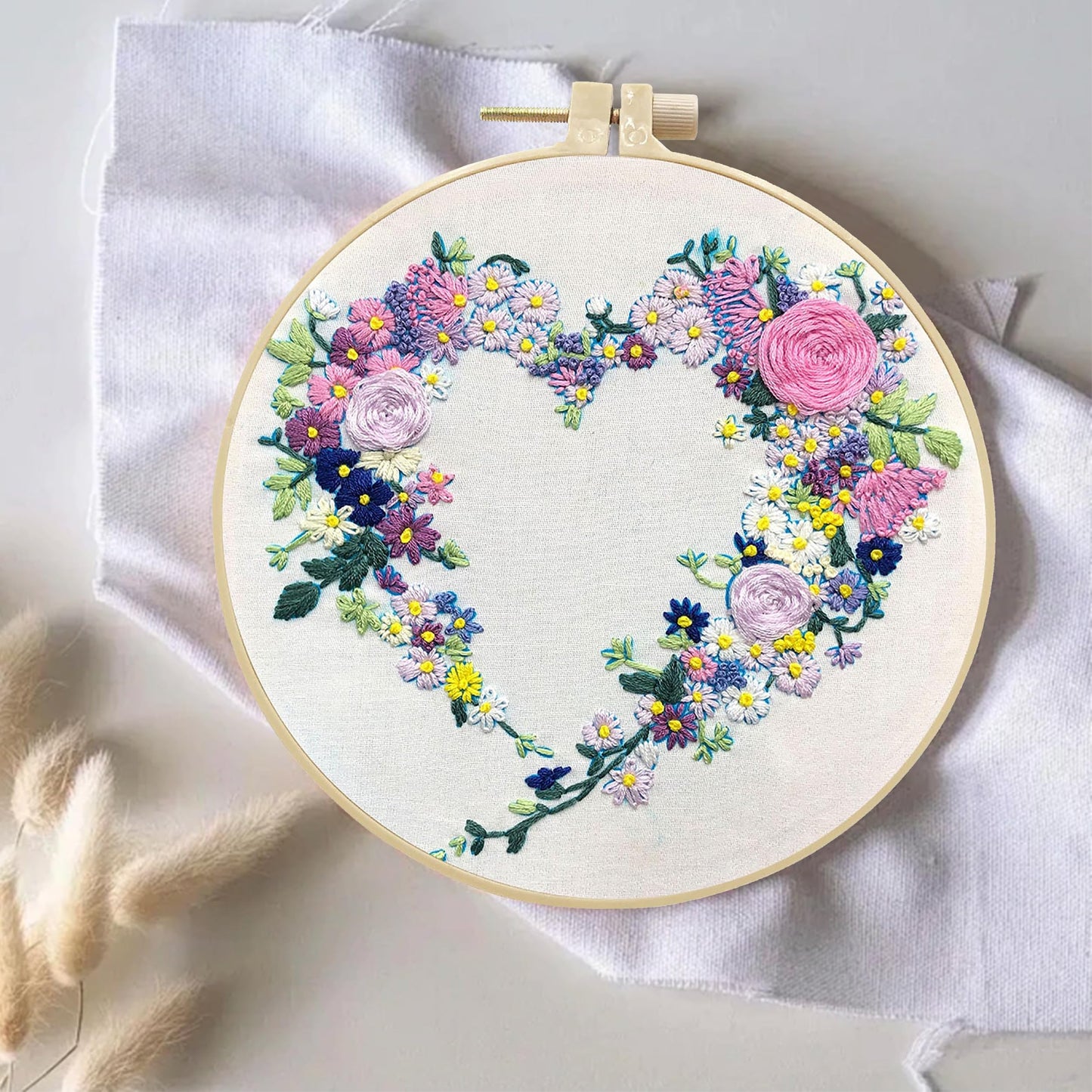 Maydear Embroidery Kit for Beginners Adults with Flower Pattern, Cross Stitch Kits, French Stamped Embroidery Starter Kit Including Embroidery Hoop Color Threads and Embroidery Scissors