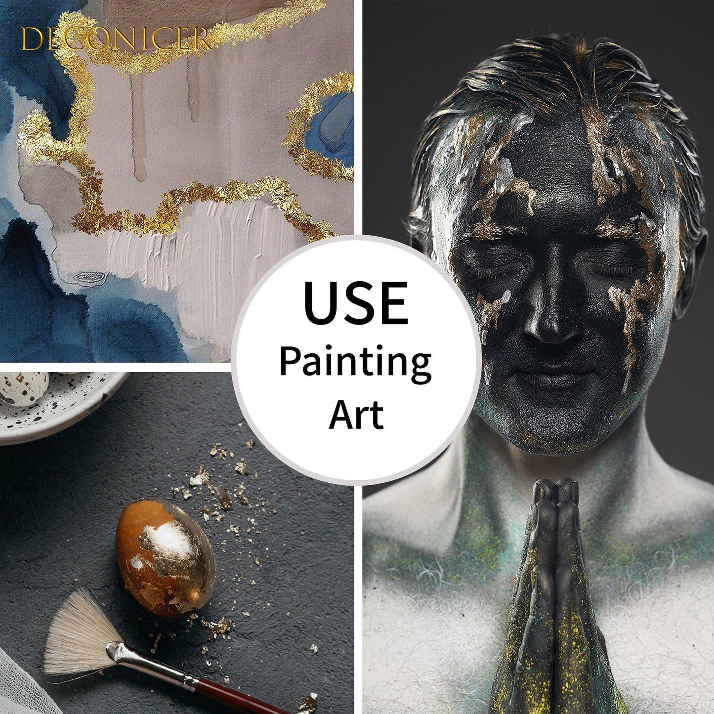DECONICER 300 pcs Imitation Gold Leaf Sheets.Gold Foil Sheets are Suitable for Art,Gilding,Decoration,Crafts,Pictures,Frames,Sculpture,Furniture.3.15×3.35 inches.