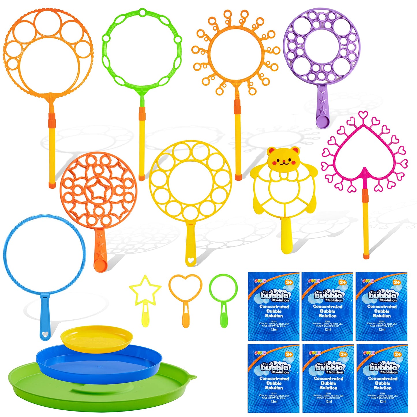JOYIN Big Bubble Wands Set with with Tray, 21" Giant Bubble Wands Bulk for Kids, Summer, Outdoor Play Period & Birthday Party & Games, 6 Pcs Solution Suitable, Suitable for All Age People
