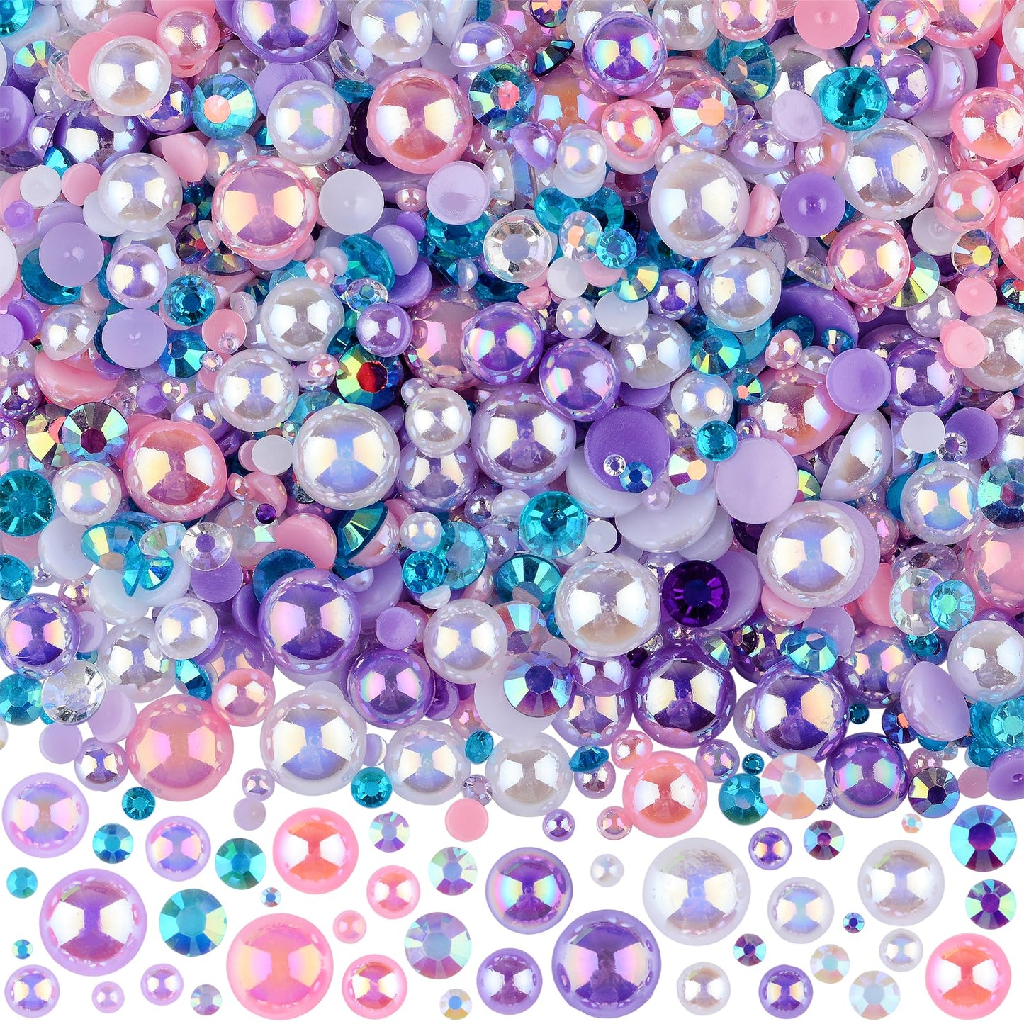 75g Mix Resin Pearls Rhinestones Kit, 3-10mm Half Pearls and 2-6mm Flatback Rhinestones for Nail Art Decoration Shoes Clothes Tumblers Scrapbooking Craft DIY (Purple Pink White)