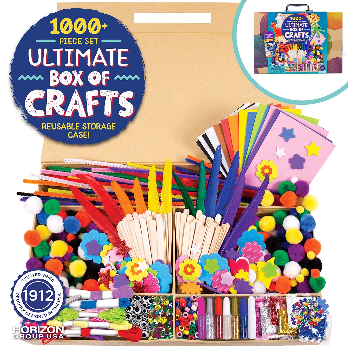 Made By Me Ultimate Craft Box, Art & Craft Activities 1000 Piece Set, Storage Case, Great for Preschool Arts & Crafts, Adult & Group Projects, Craft Box for Kids Girls & Boys