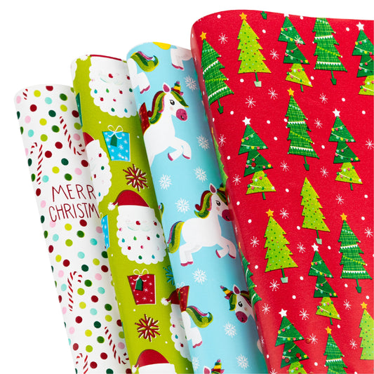 Christmas Wrapping Paper Sheets For Kids- 20 Precut Sheets Christmas Gift Wrap Paper- Christmas Paper Wrapping Sheets (30"x20")- 4 Unique Patterns of Holiday Wrapping Paper, 20 Sheets