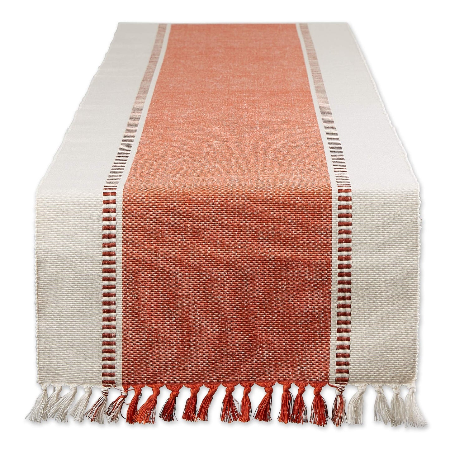 Dobby Stripe Woven Table Runner, 13x72 (13x77.5, Fringe Included), Burnt Orange